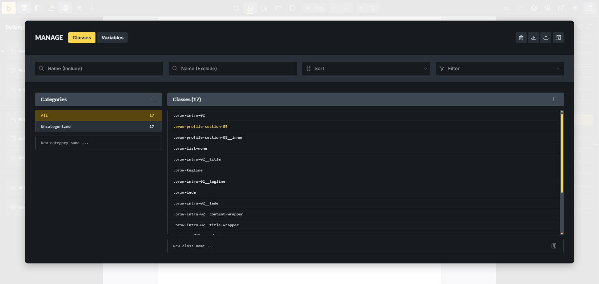 Bricks Class and Variable Manager ideal for css devs