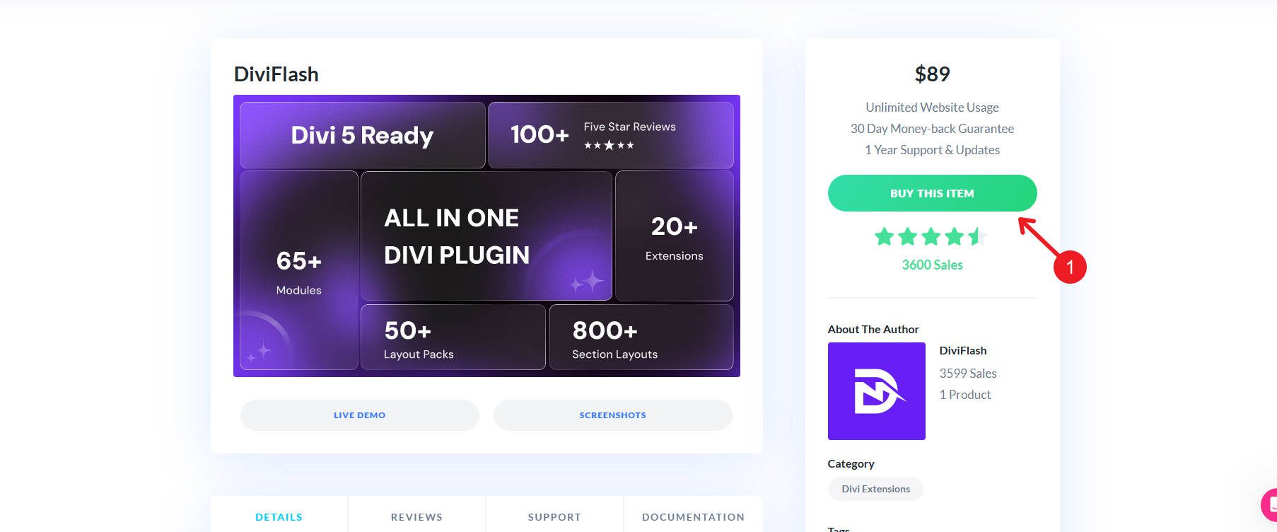 Buy DiviFlash on the Official Divi Marketplace
