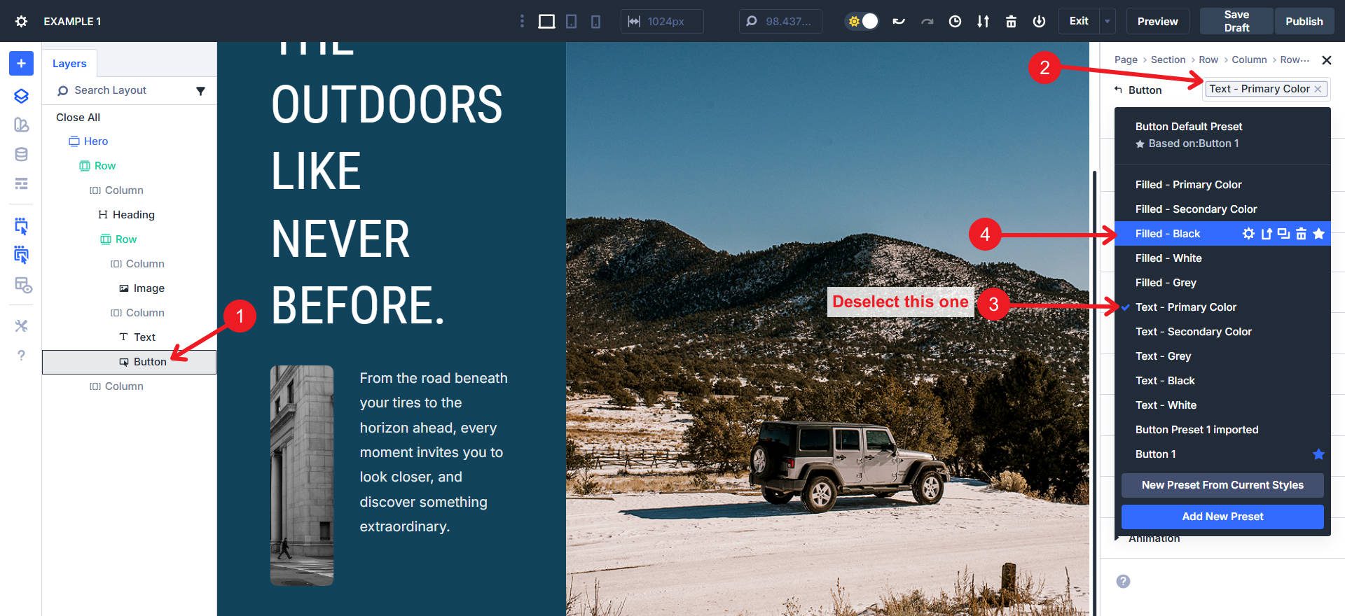 Change Button element preset to filled black