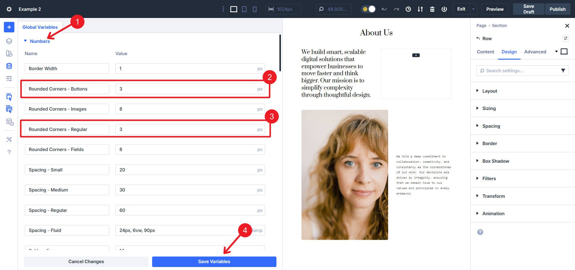 Change number values for rounded corners