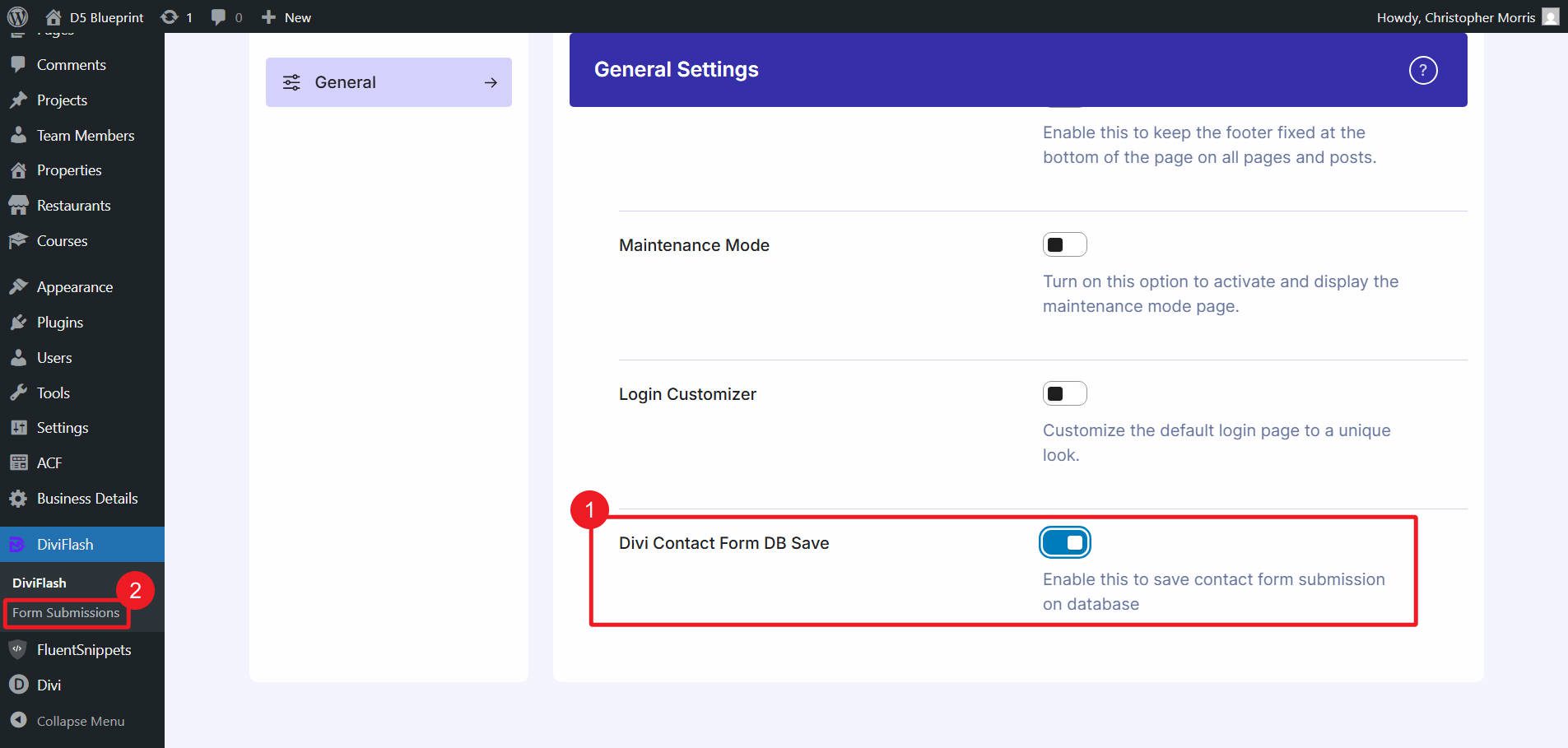 Contact Form Submissions DB DiviFlash