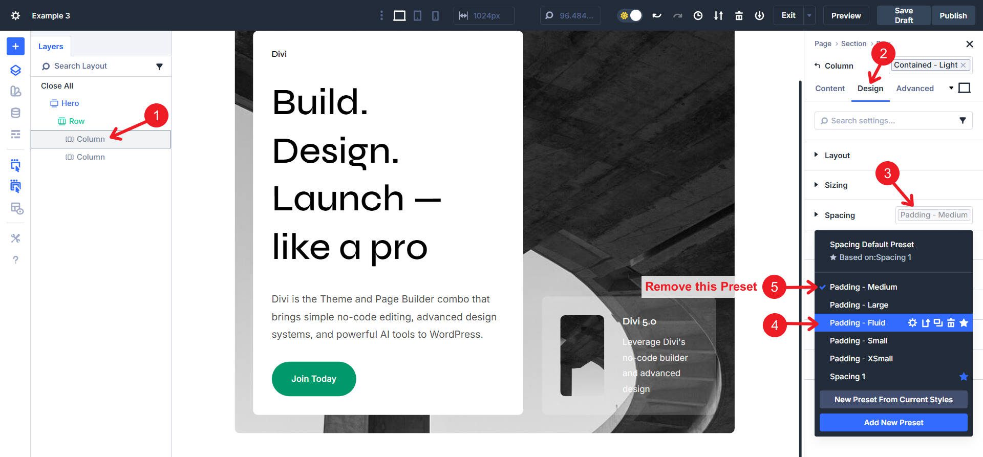 Left Column in Row change spacing to fluid preset