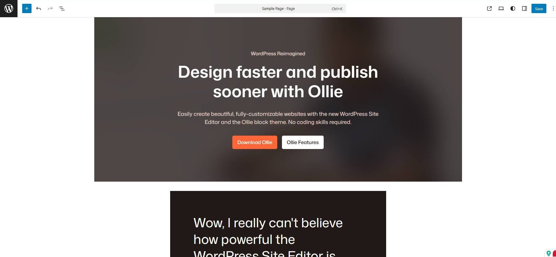 Ollie Theme Block Editor Example Page