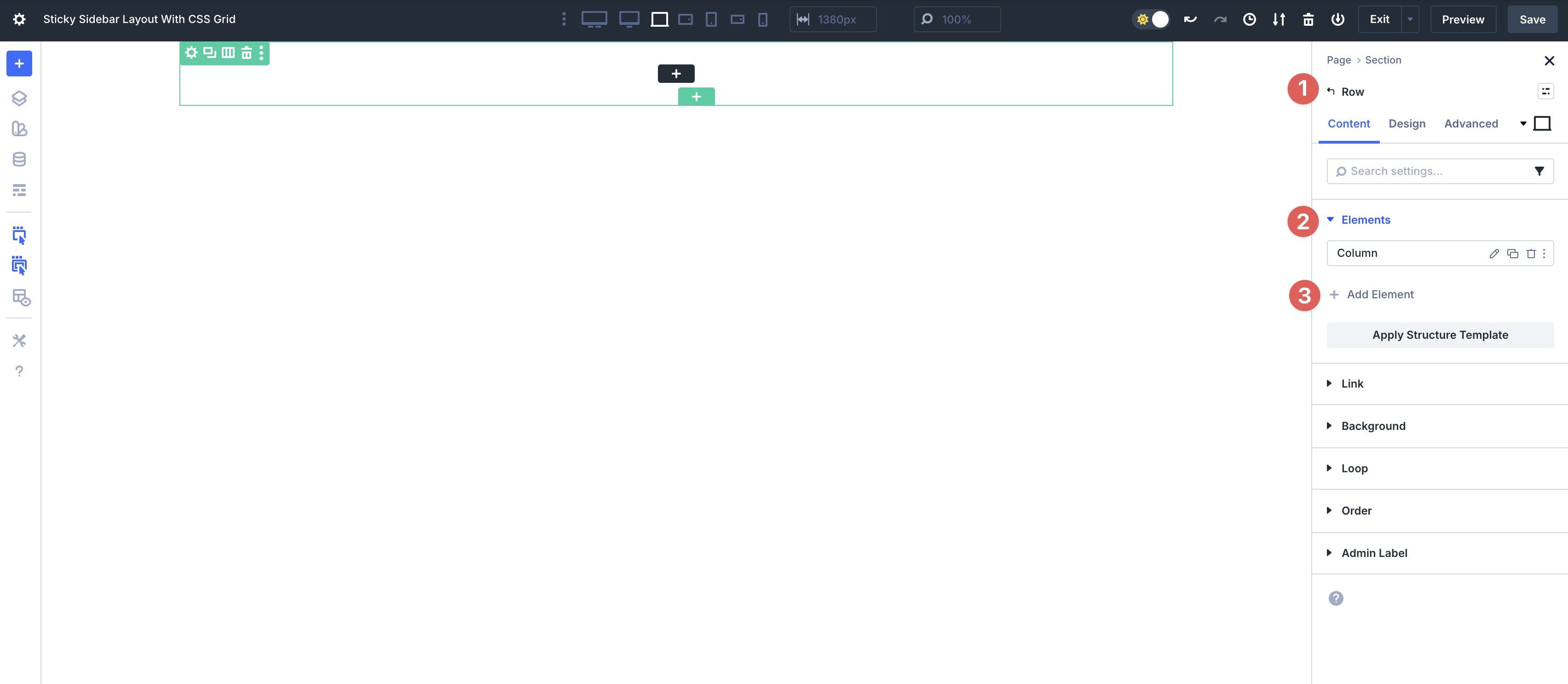 add a new column in the Elements Menu of a Row in Divi 5