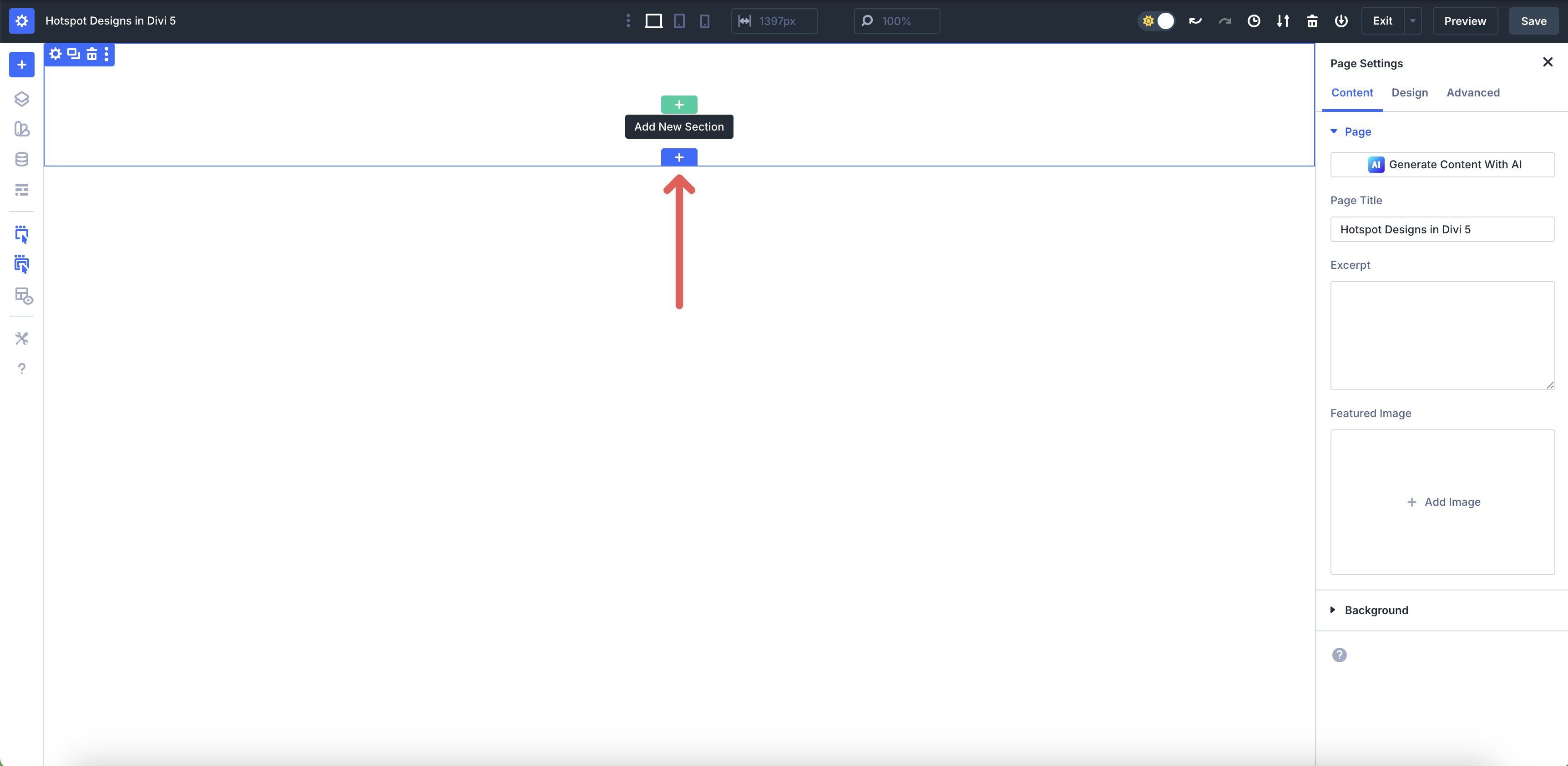 add a section in Divi 5