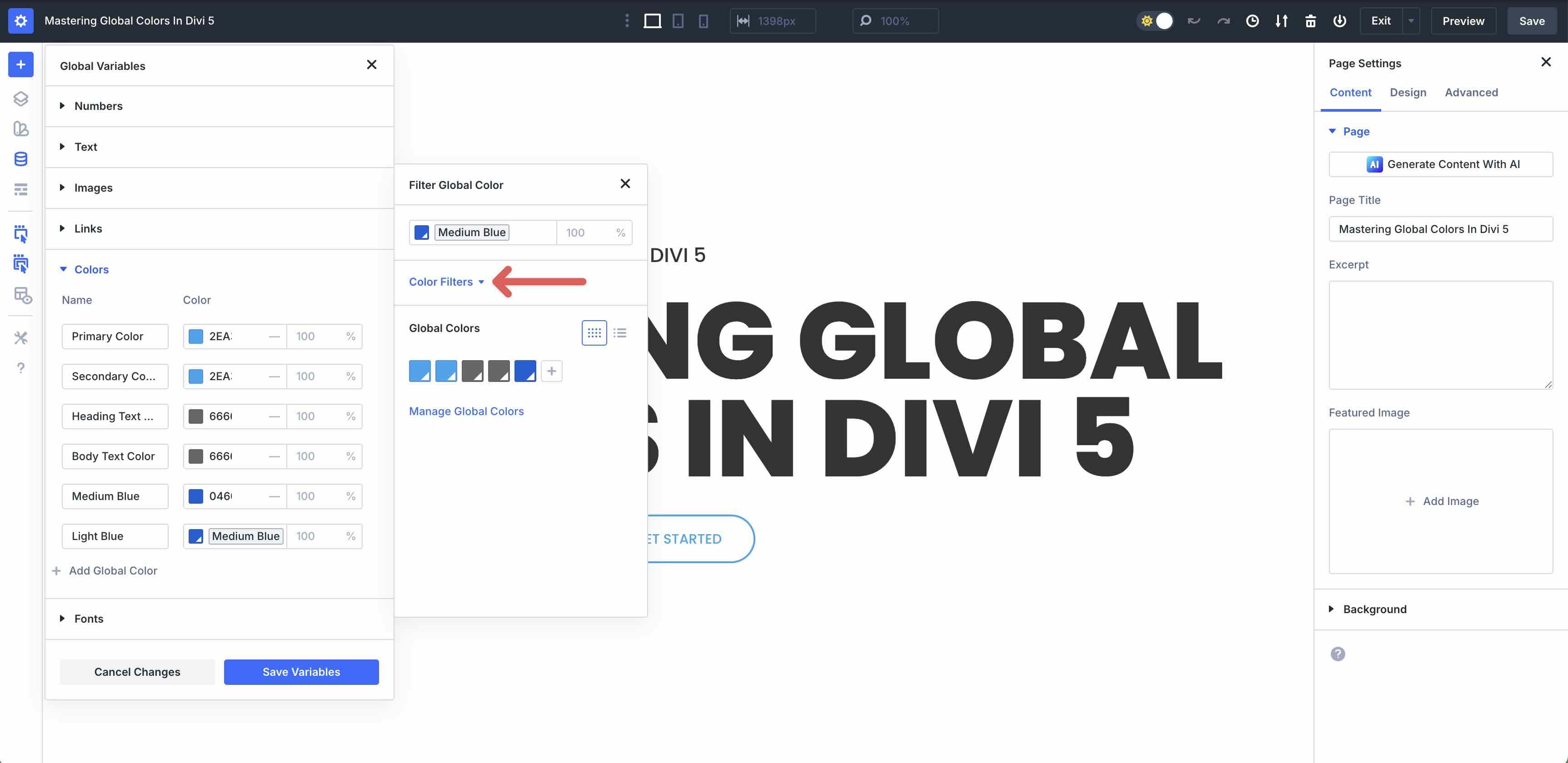 color filters dropdown