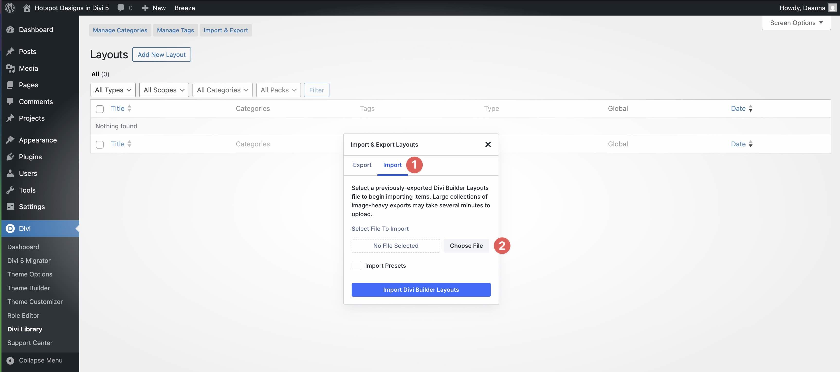 import and export layouts