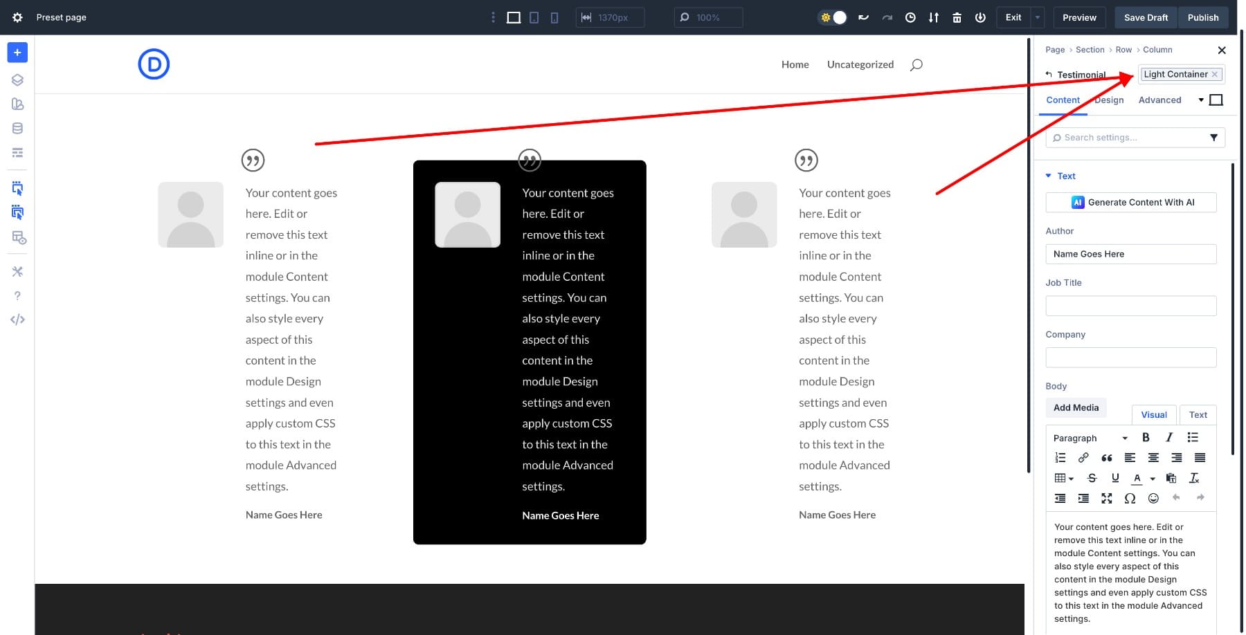 light container preset