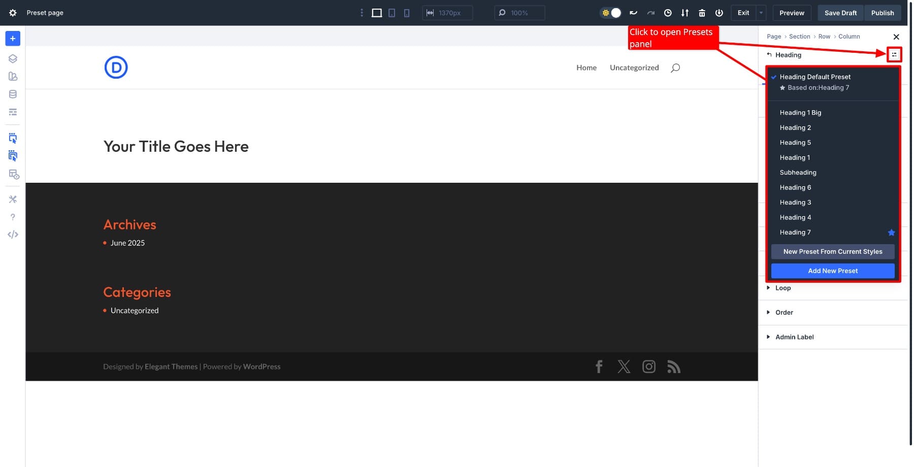 applying element presets