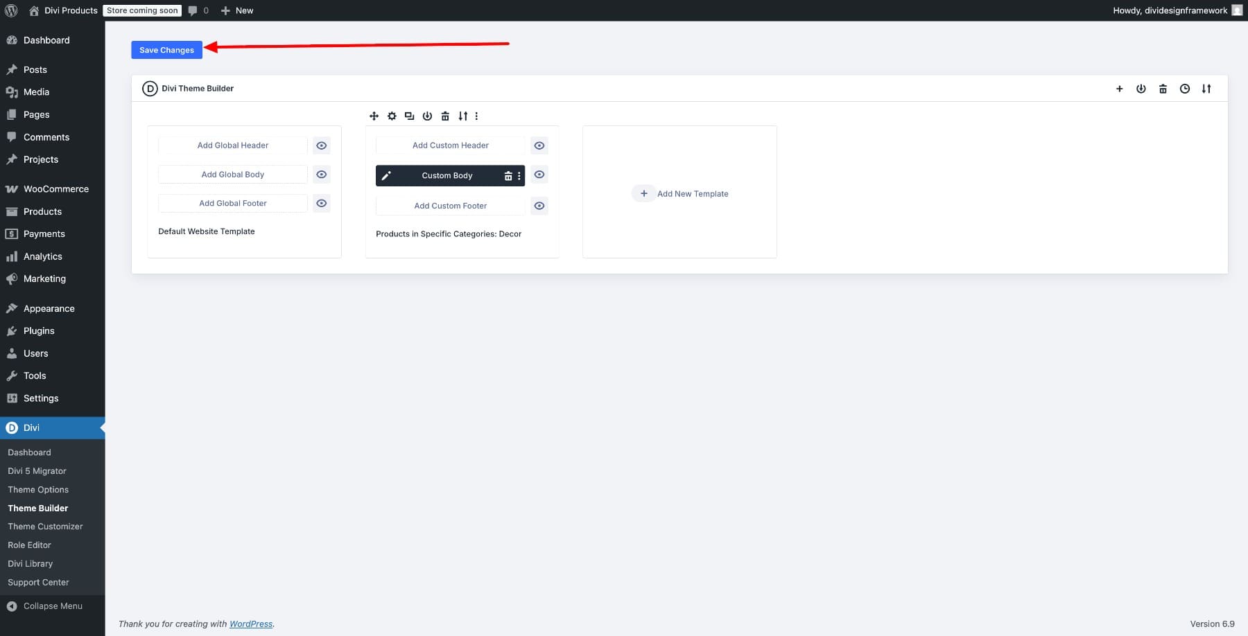 Save Theme Builder changes in Divi 5