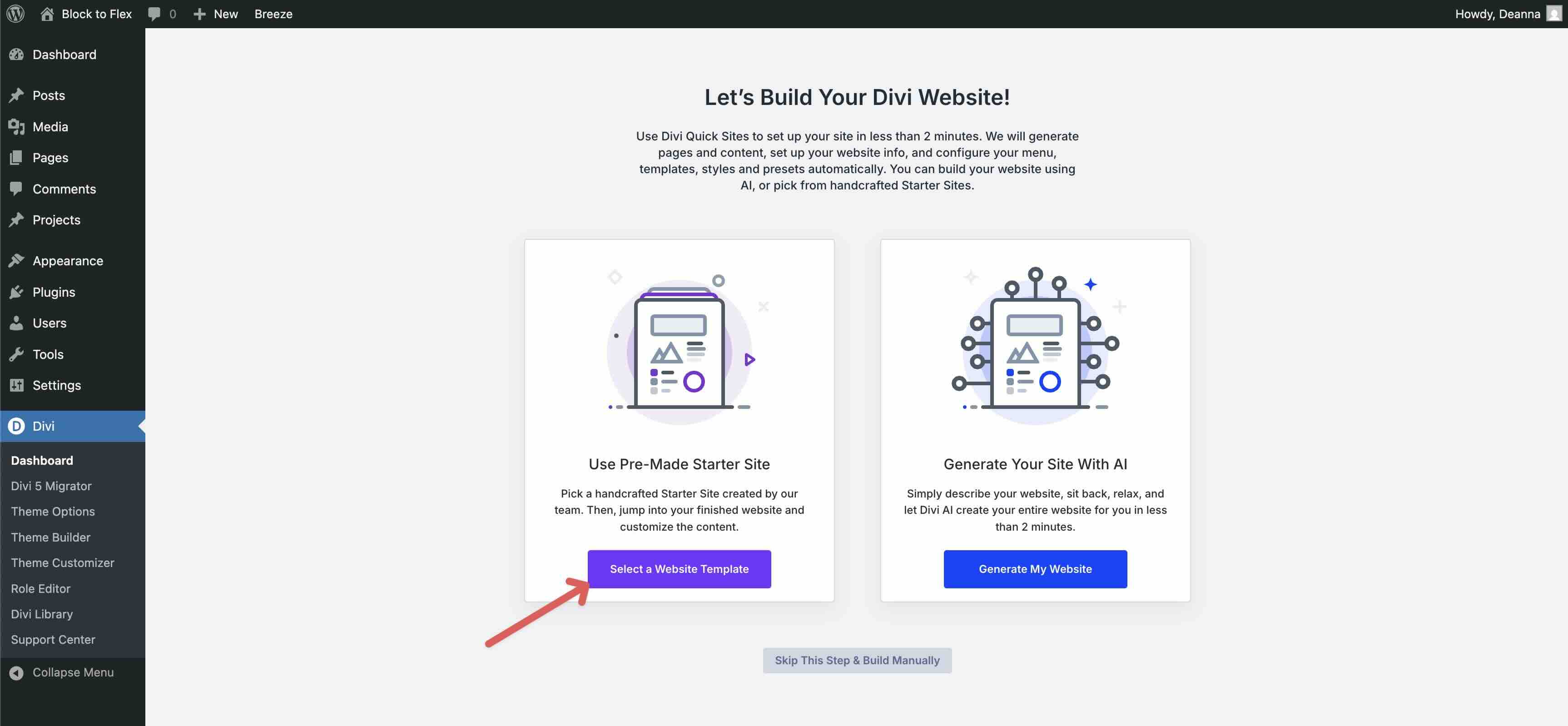 select a website template