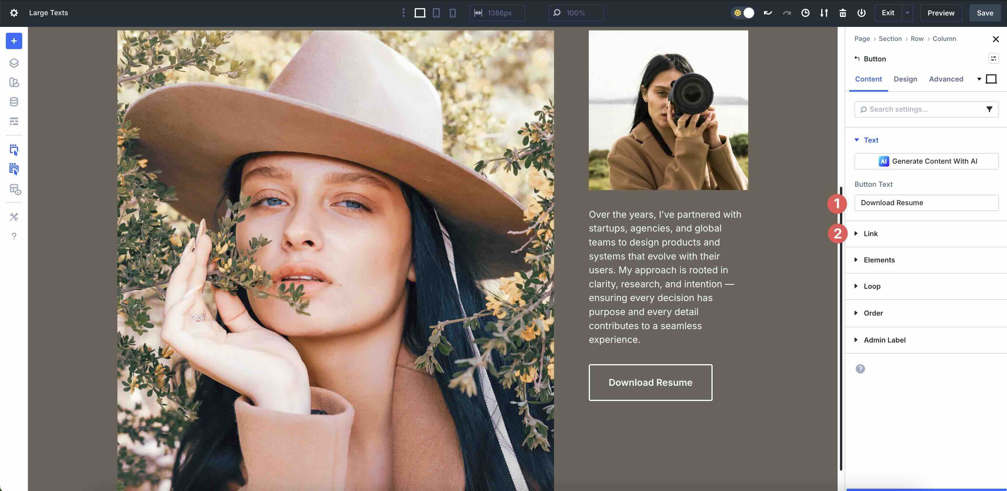 update button link and text