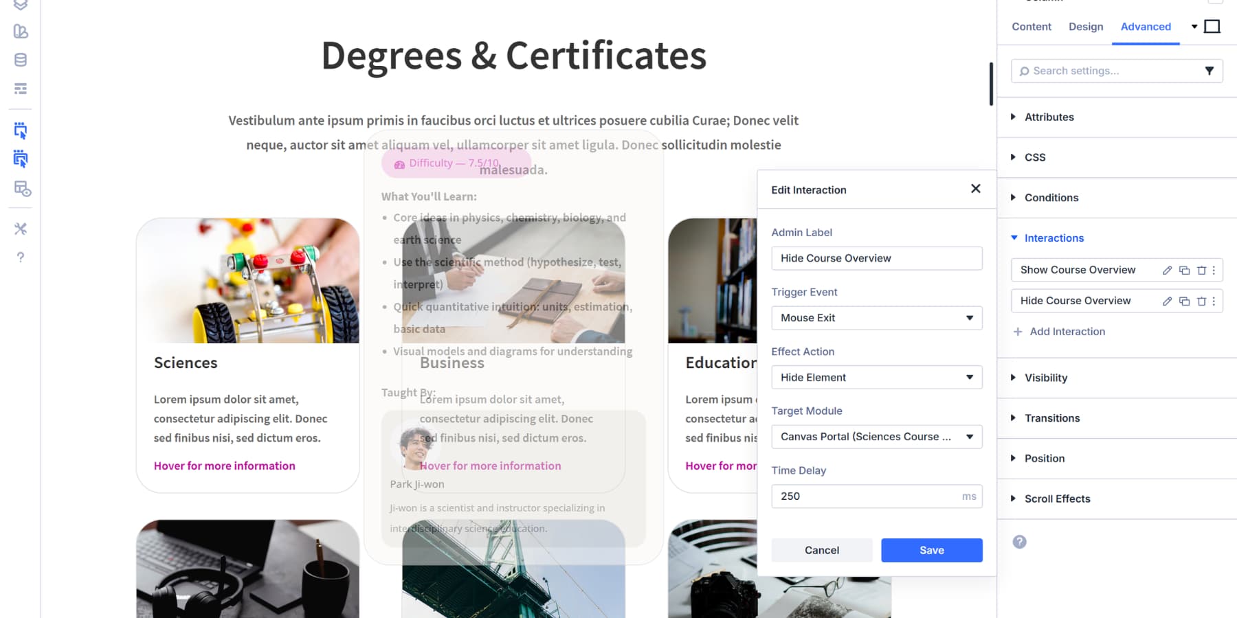 A screenshot of what second interactions to add to the canvas portal