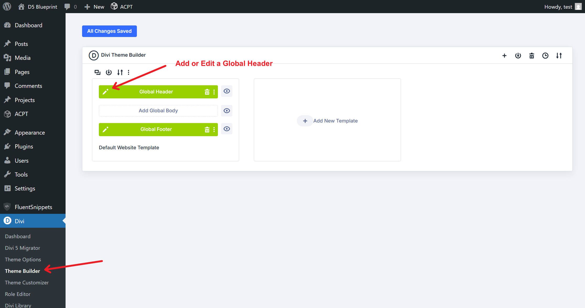 Add or Edit a Global Header in Theme Builder