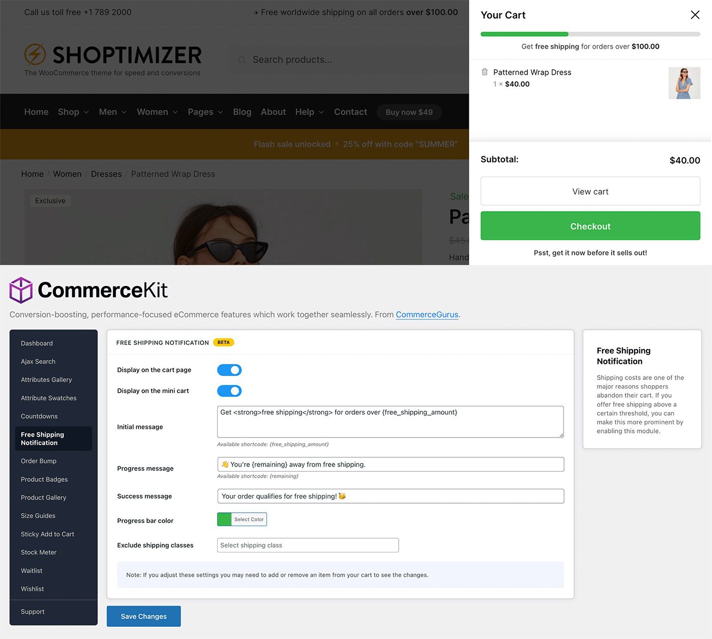 Free Shipping Progress bar Shoptimizer