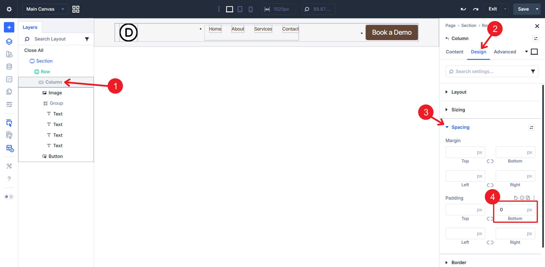 Give Column Bottom Padding of 0px