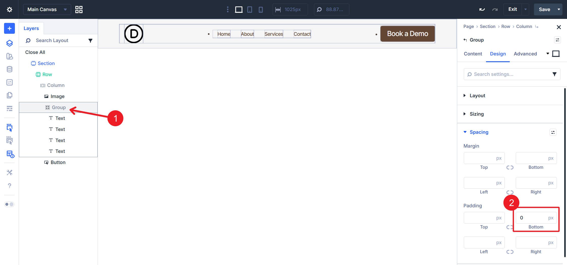 Give Group Module Bottom Padding of 0px