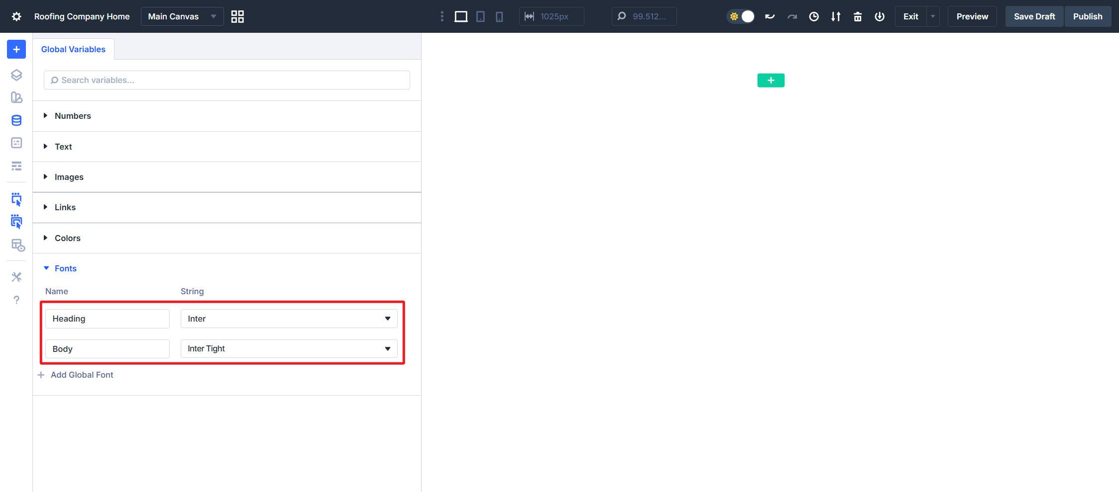 Heading and Body Font Variables added to Design Variable Manager