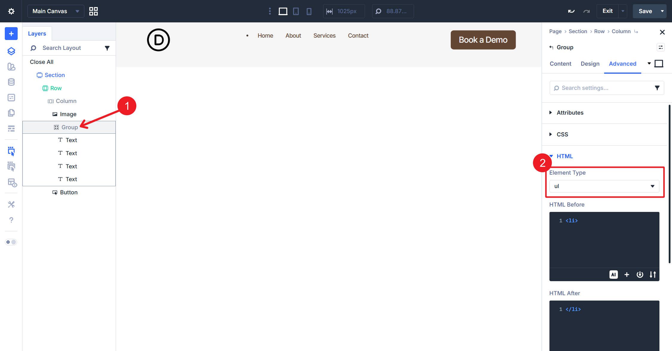 Set the Group Element type as ul