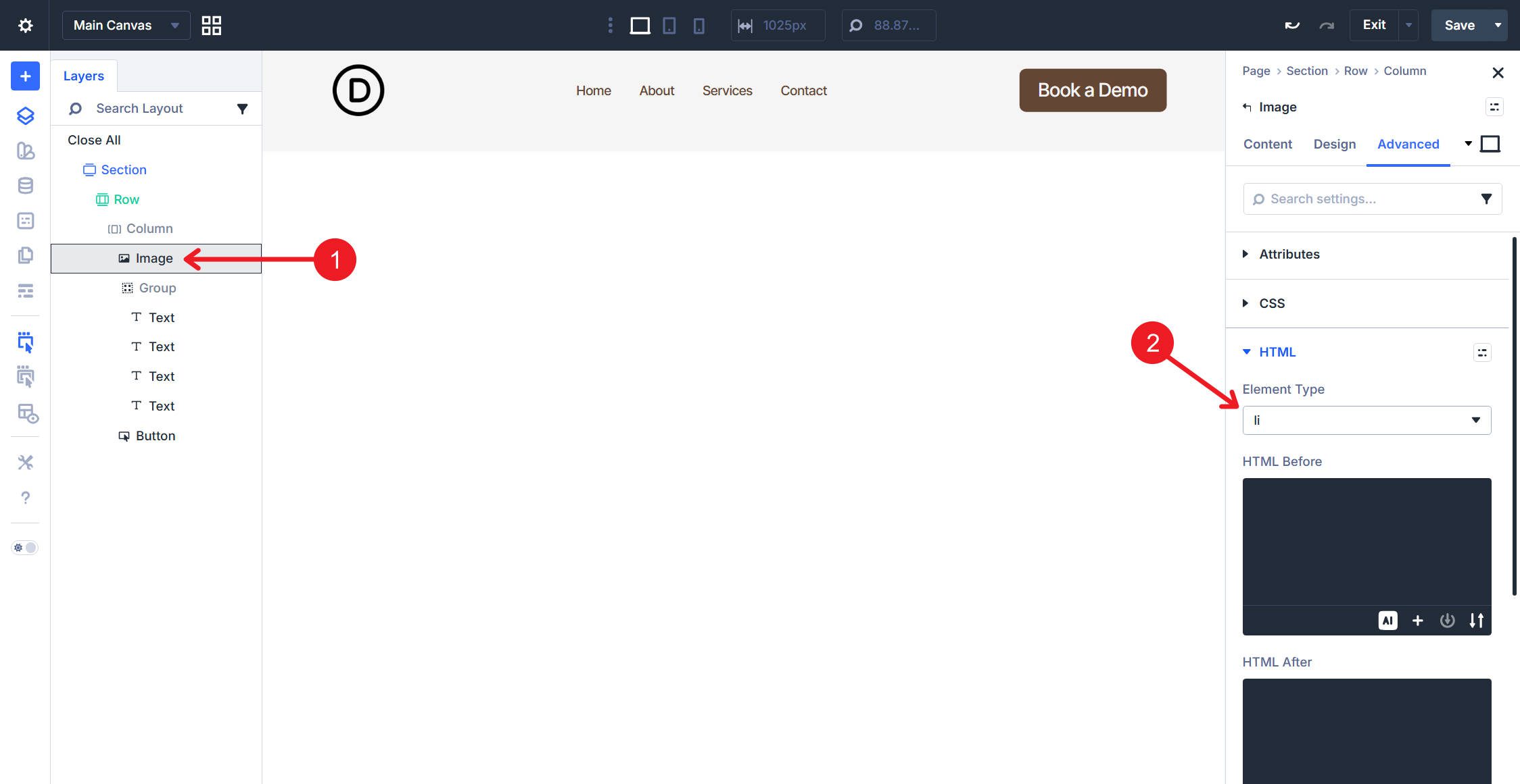 Set the Image Module for Logo to have Element Type li