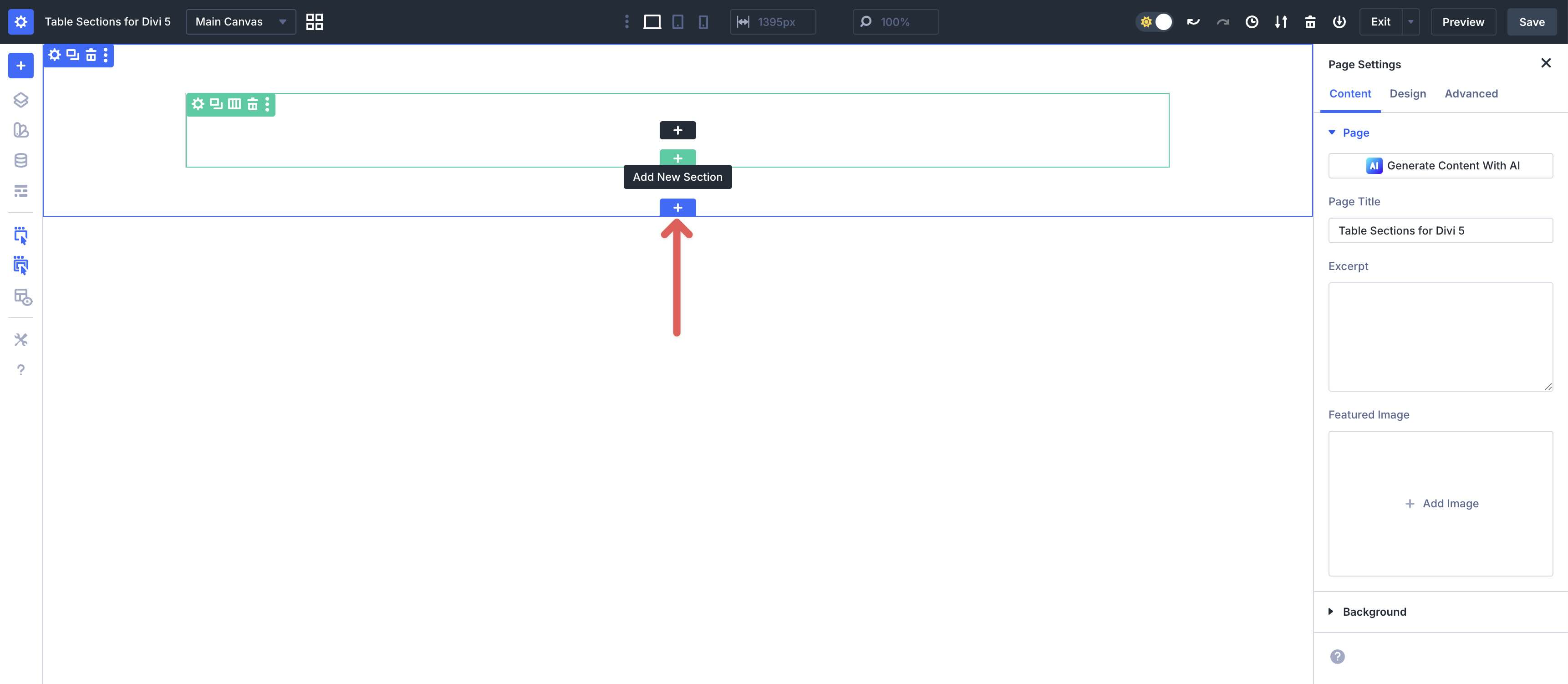 add a new section in Divi 5