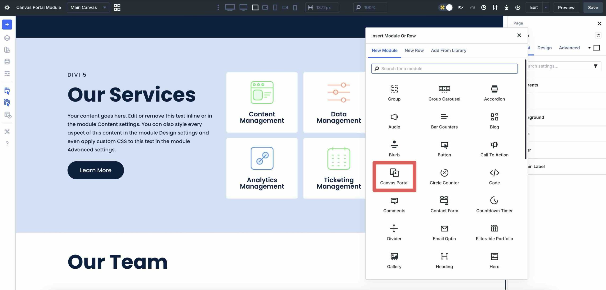 add canvas portal module