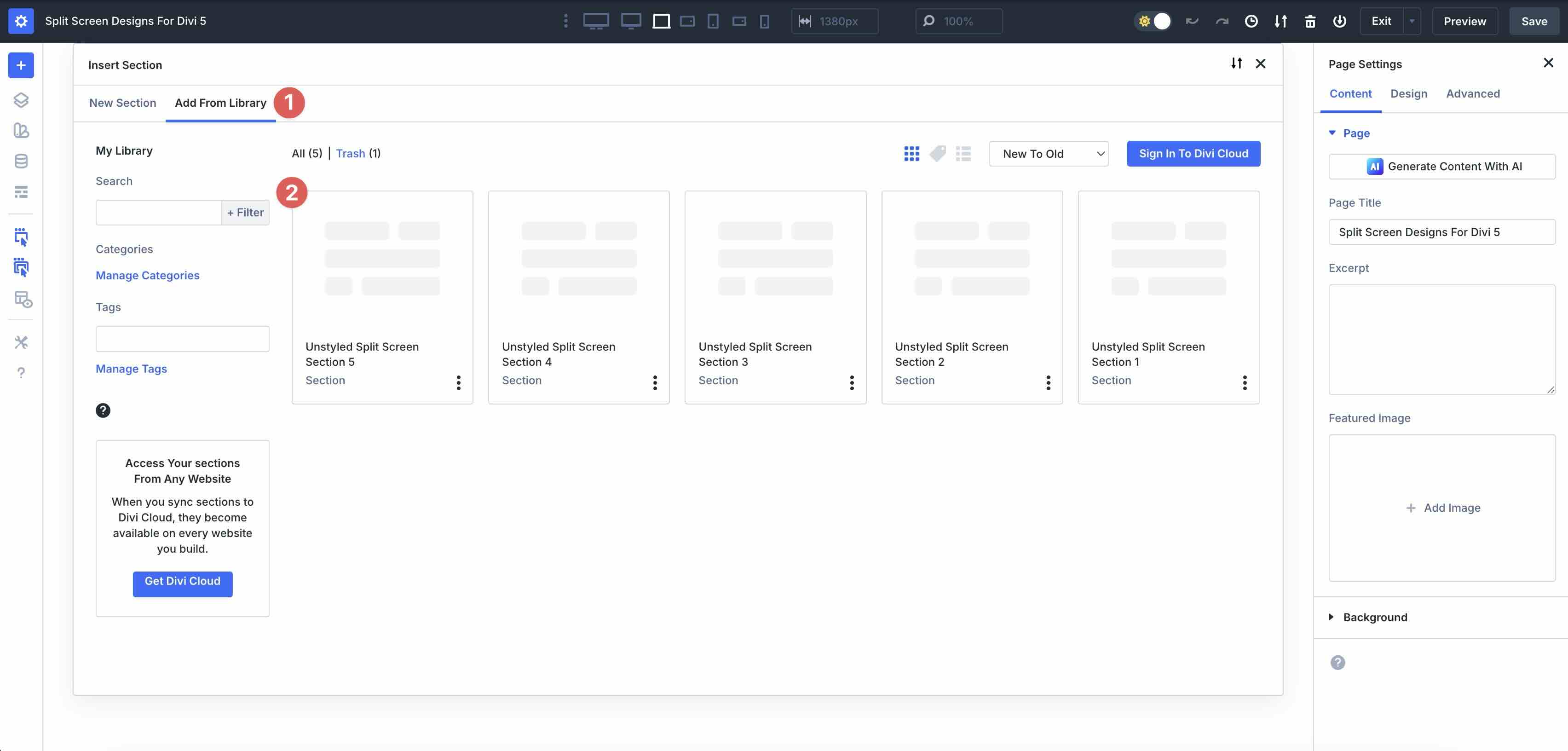 add a section from the Divi library
