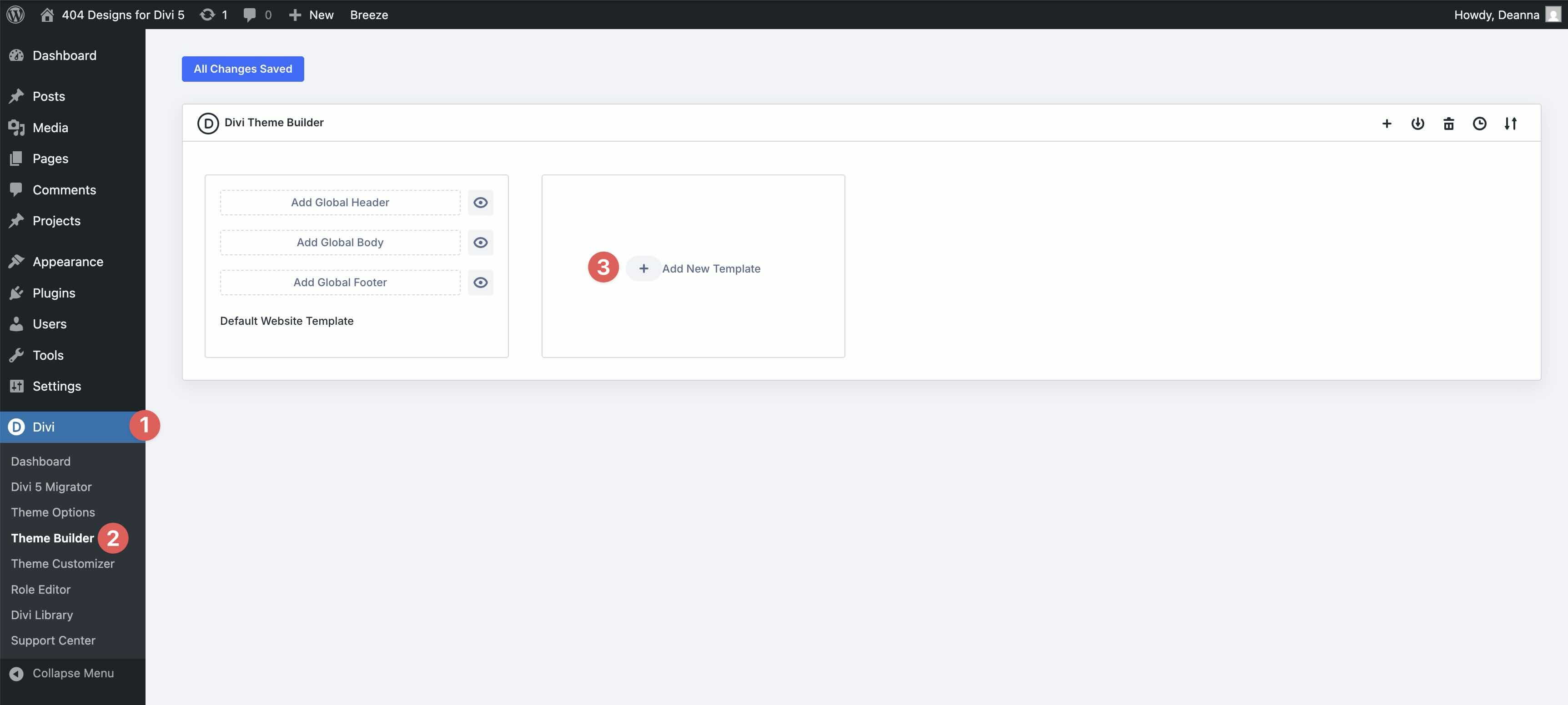 add a new template in the Divi Theme Builder