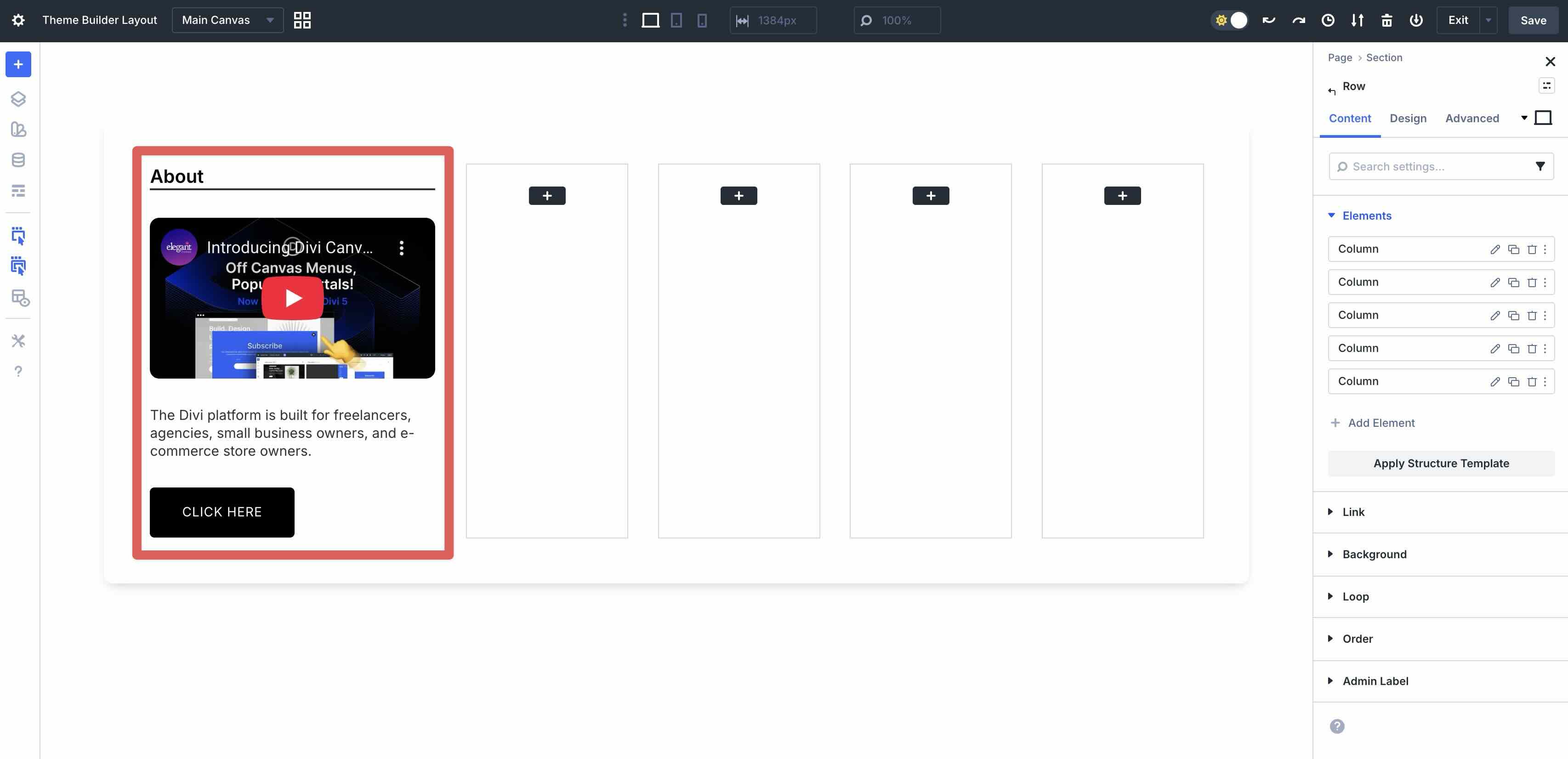 adding Divi modules to a column
