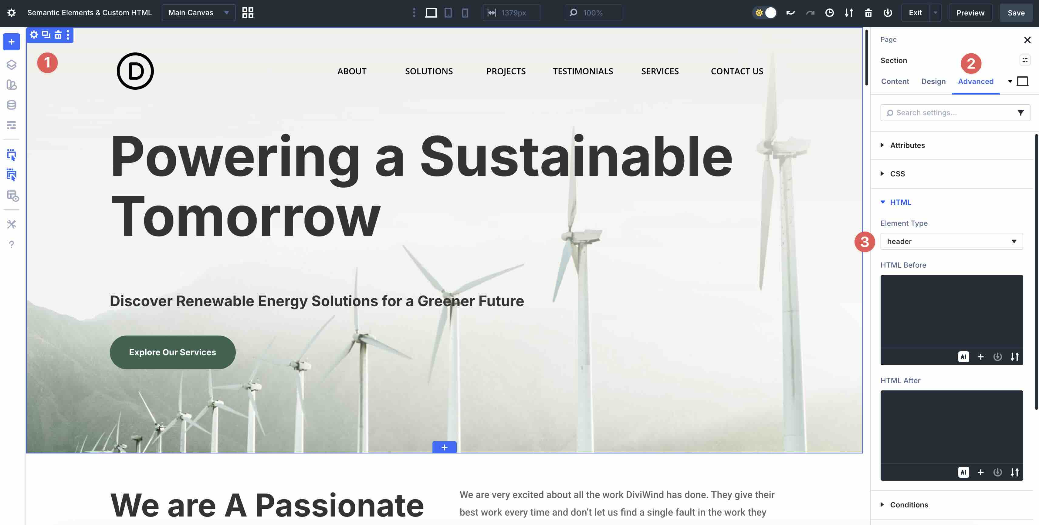 header semantic element tag