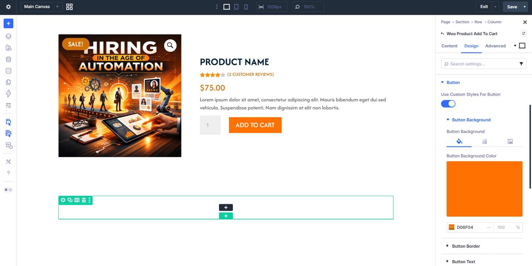 A screenshot of adding the Woo modules and styling it in Divi 5