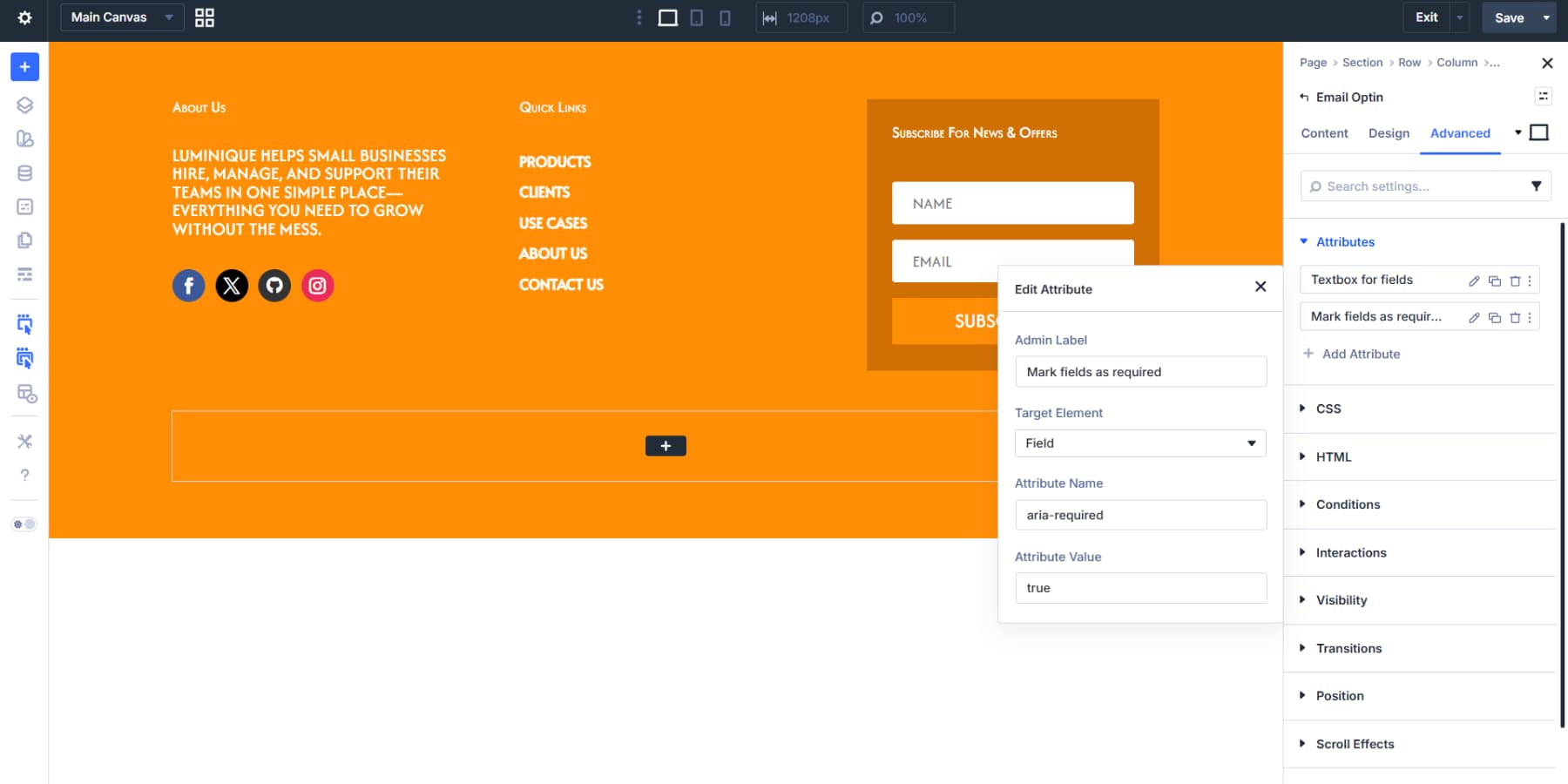 A screenshot of adding the required role to the footer optin