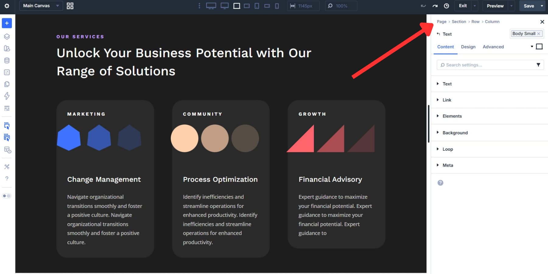 A screenshot of how breadcrumbs appear in Divi 5's module setting panels