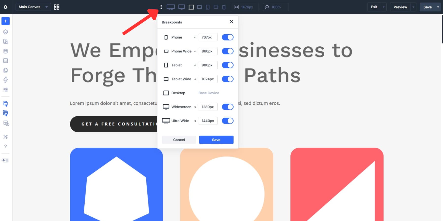 A screenshot of the option to find breakpoints in Divi 5