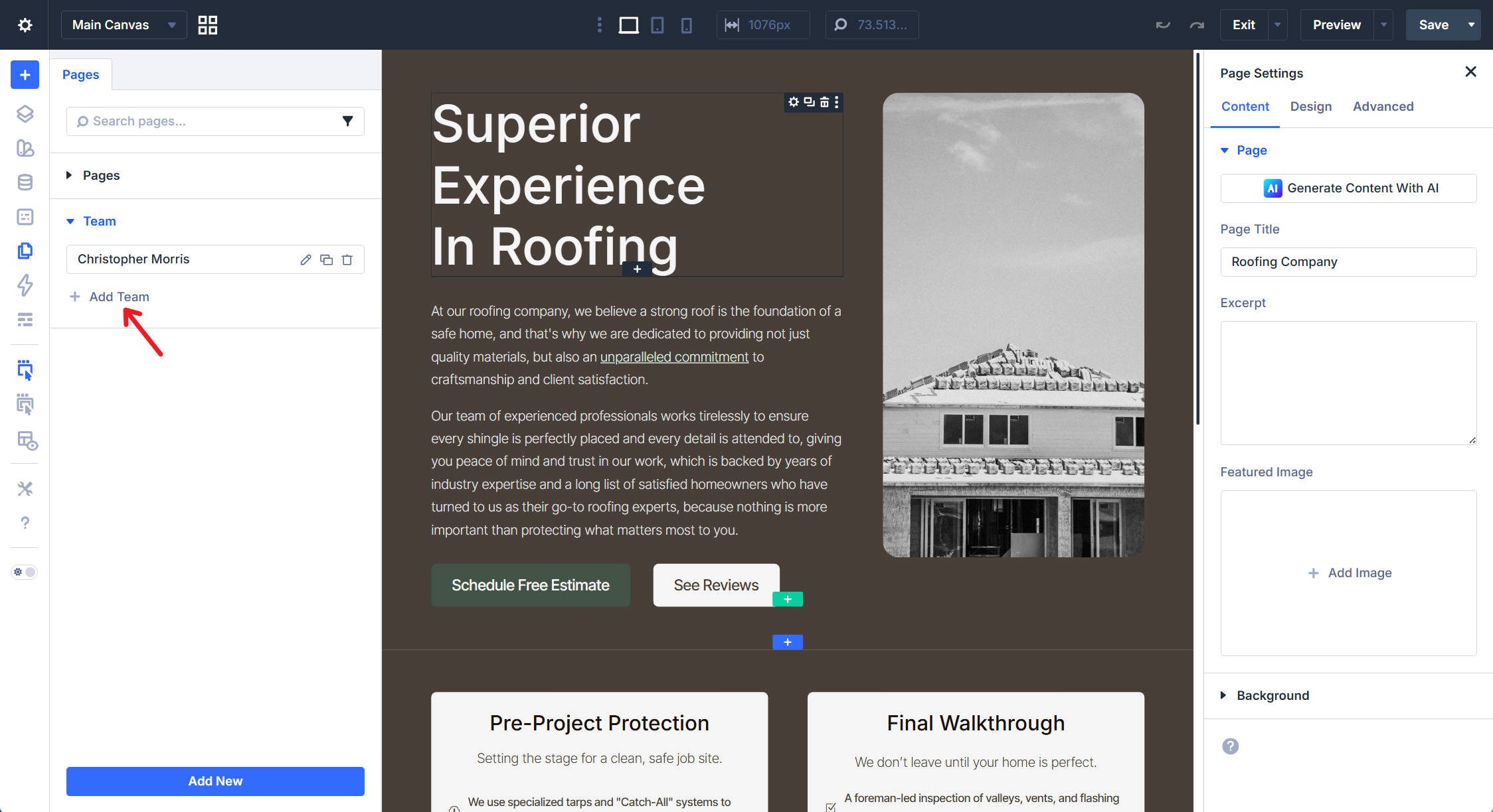 Add New Page Creates Blank Page and Navigates to it