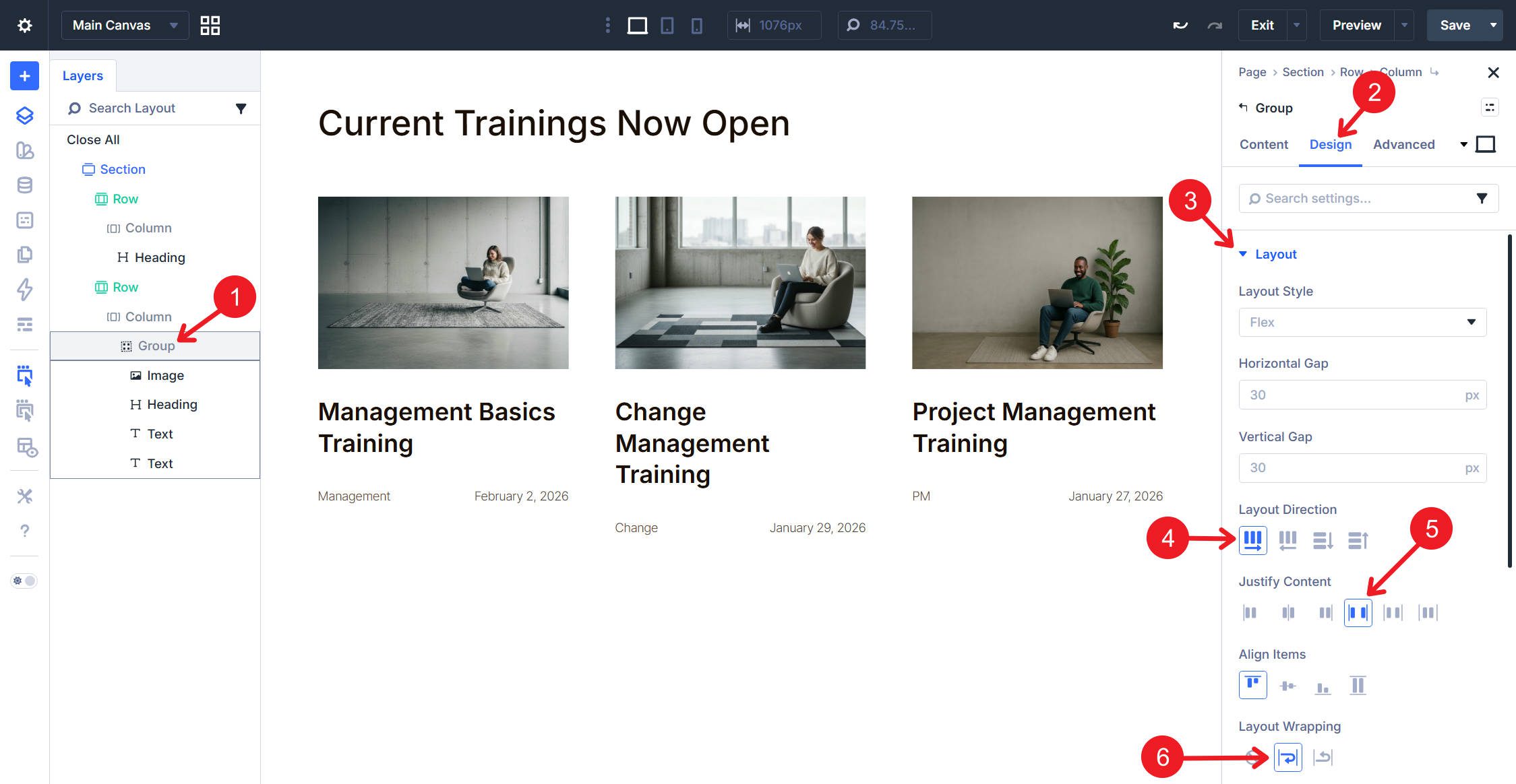 Article Group Flex Settings for Child Items