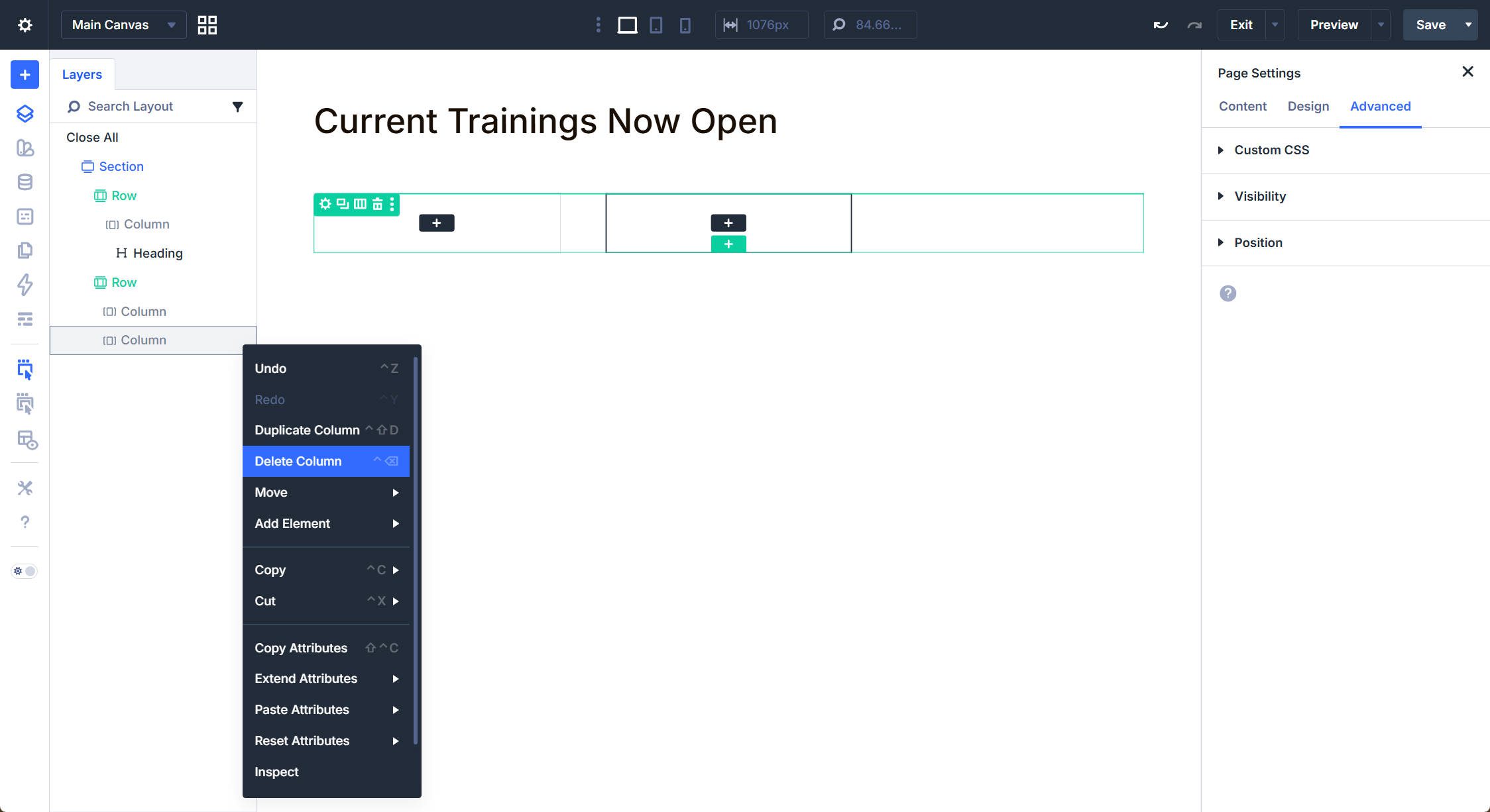Delete all but one column in the loop row