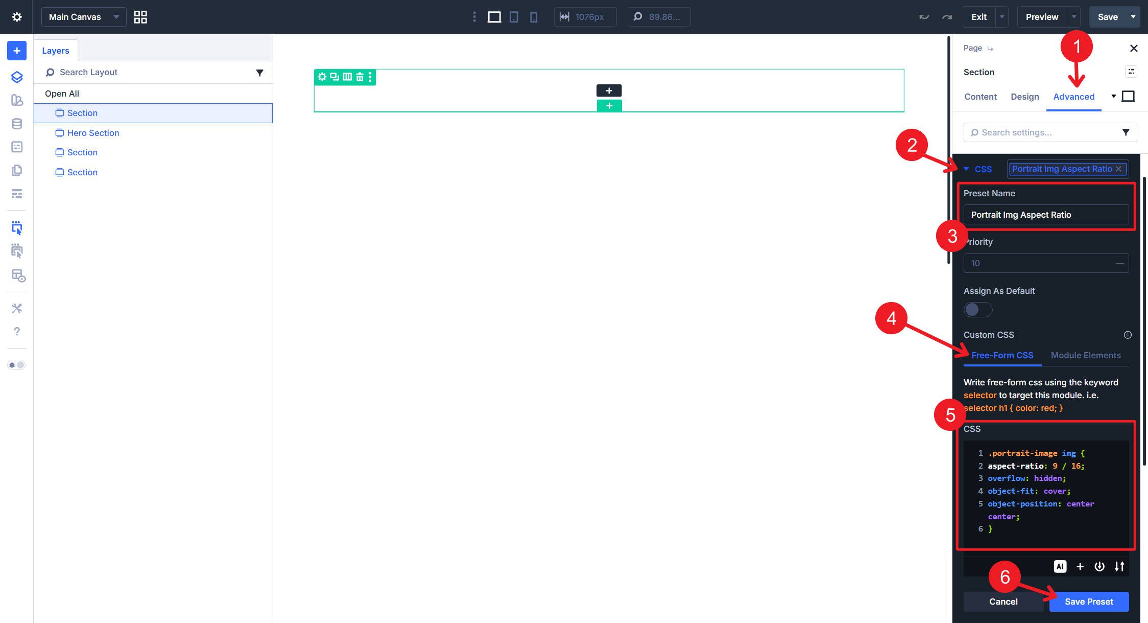 Portrait Image Aspect Ratio Free-Form CSS Preset