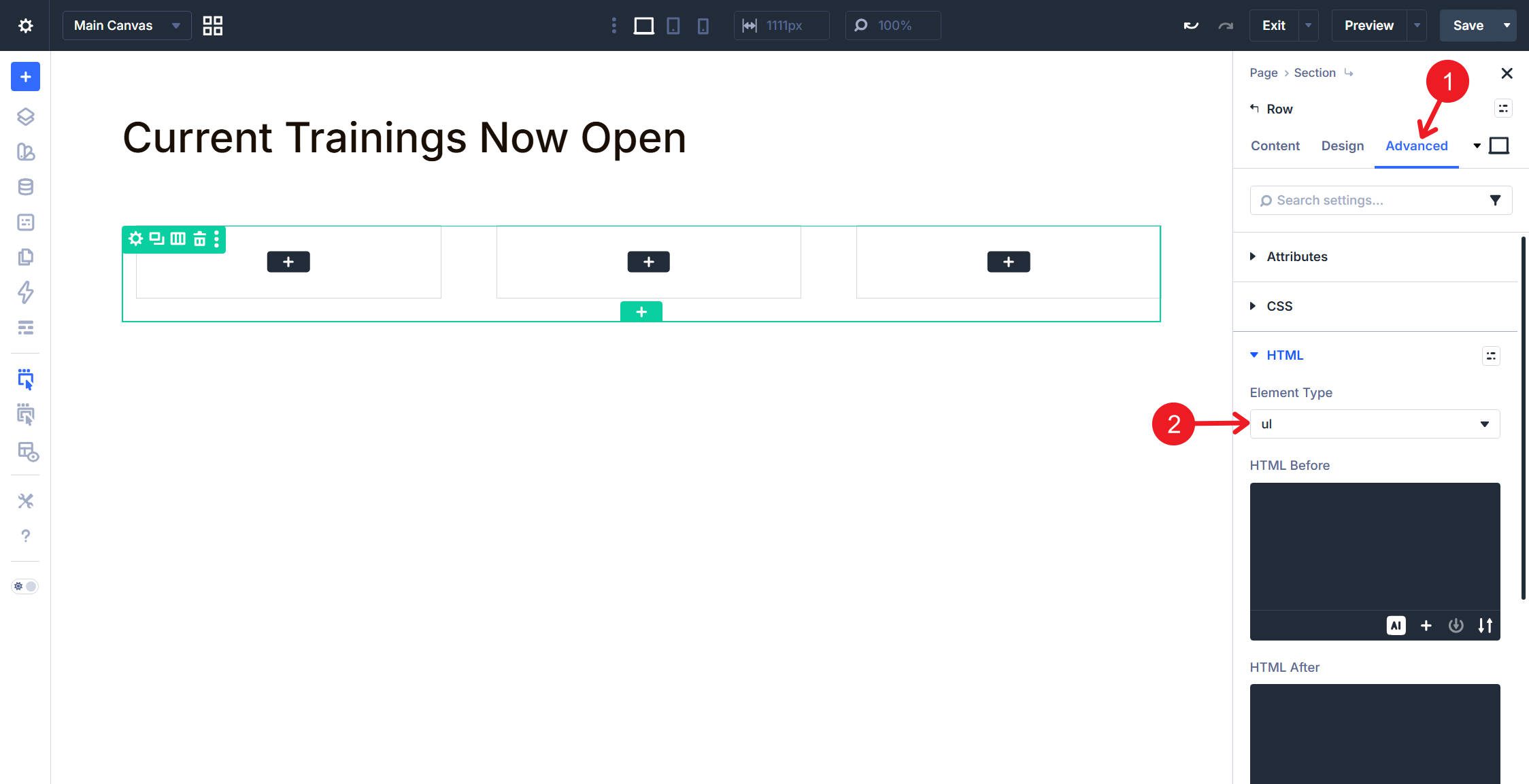 Set Loop Row to HTML Element ul to create a list