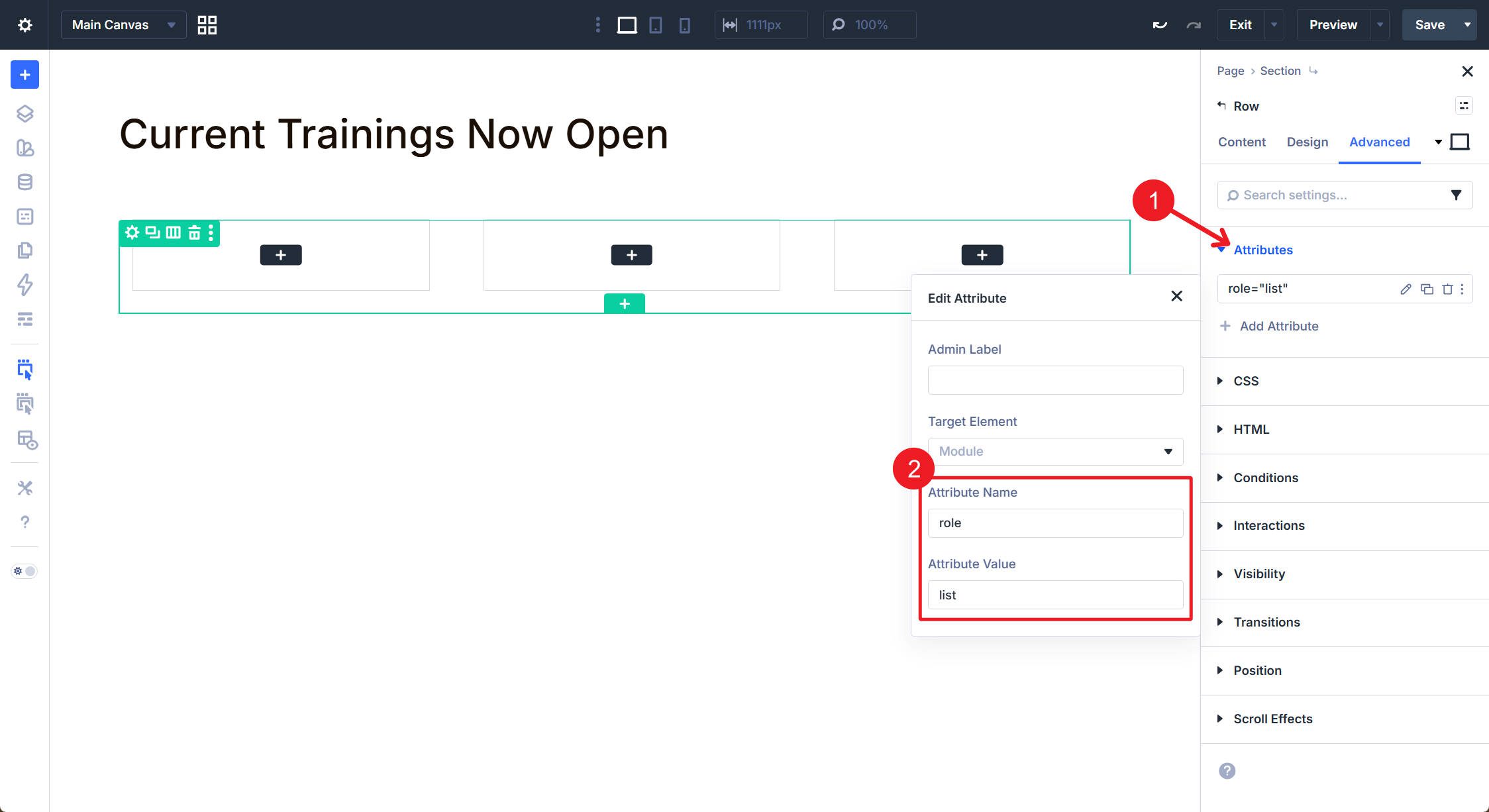 Set Loop Row to have role=list