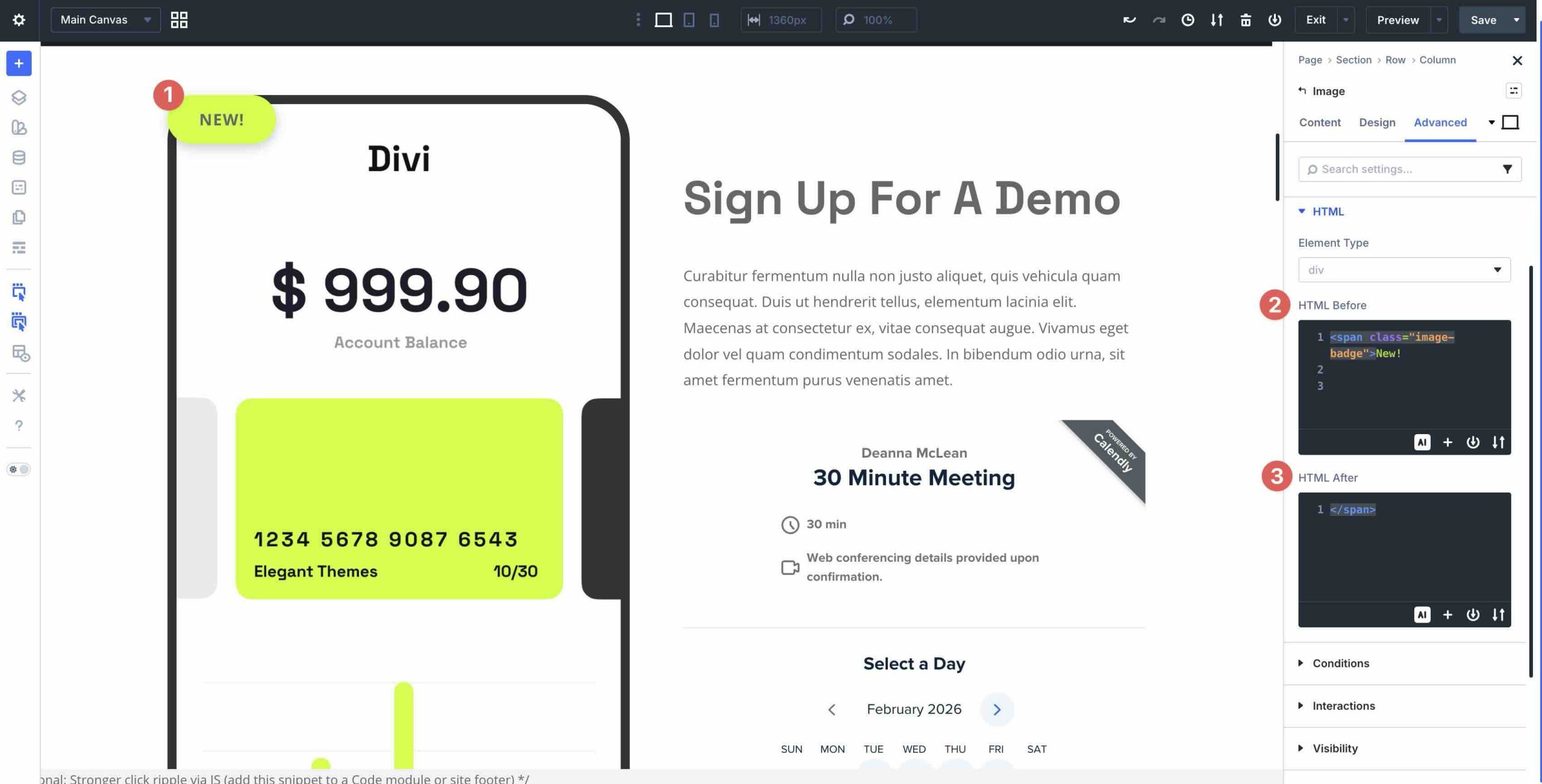 Creating an image label with HTML before and after