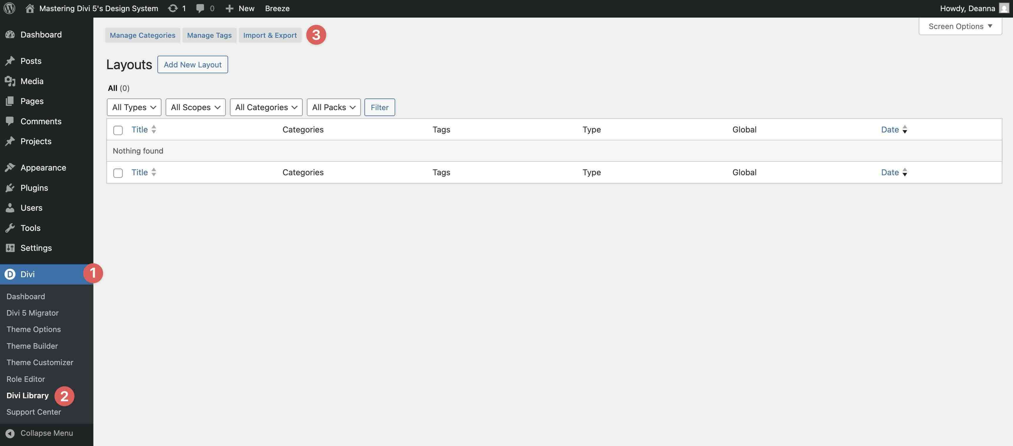 import divi library items
