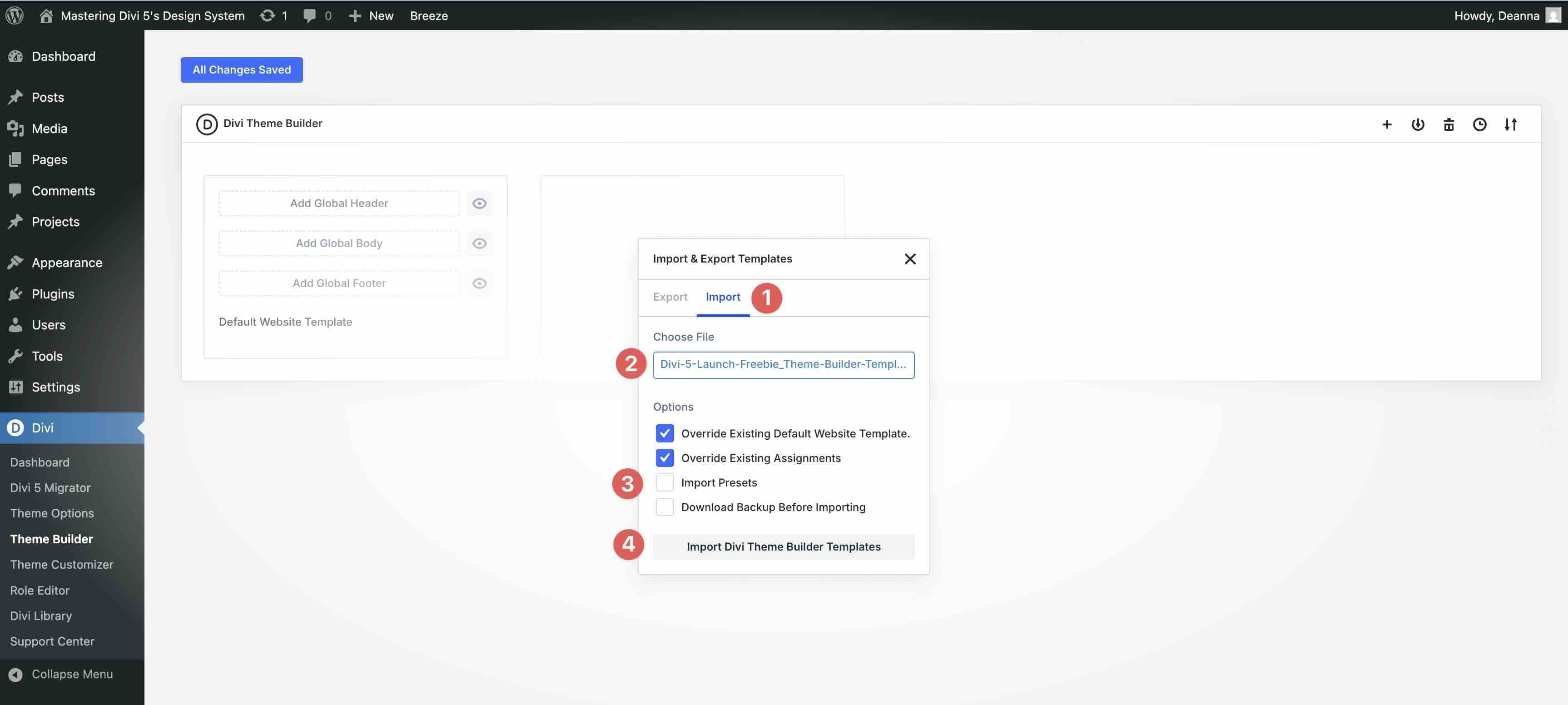 import theme builder templates