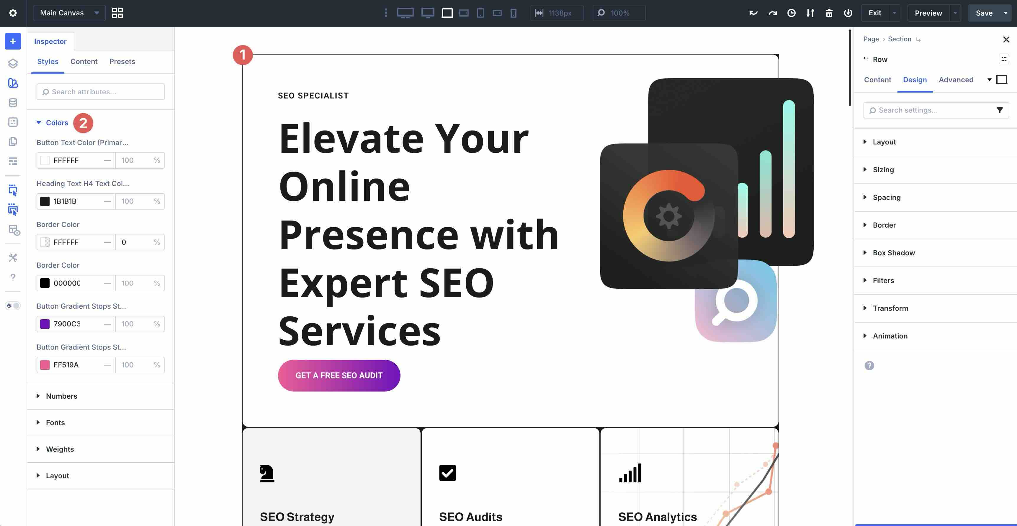 using the Divi 5 inspector tool for color changes