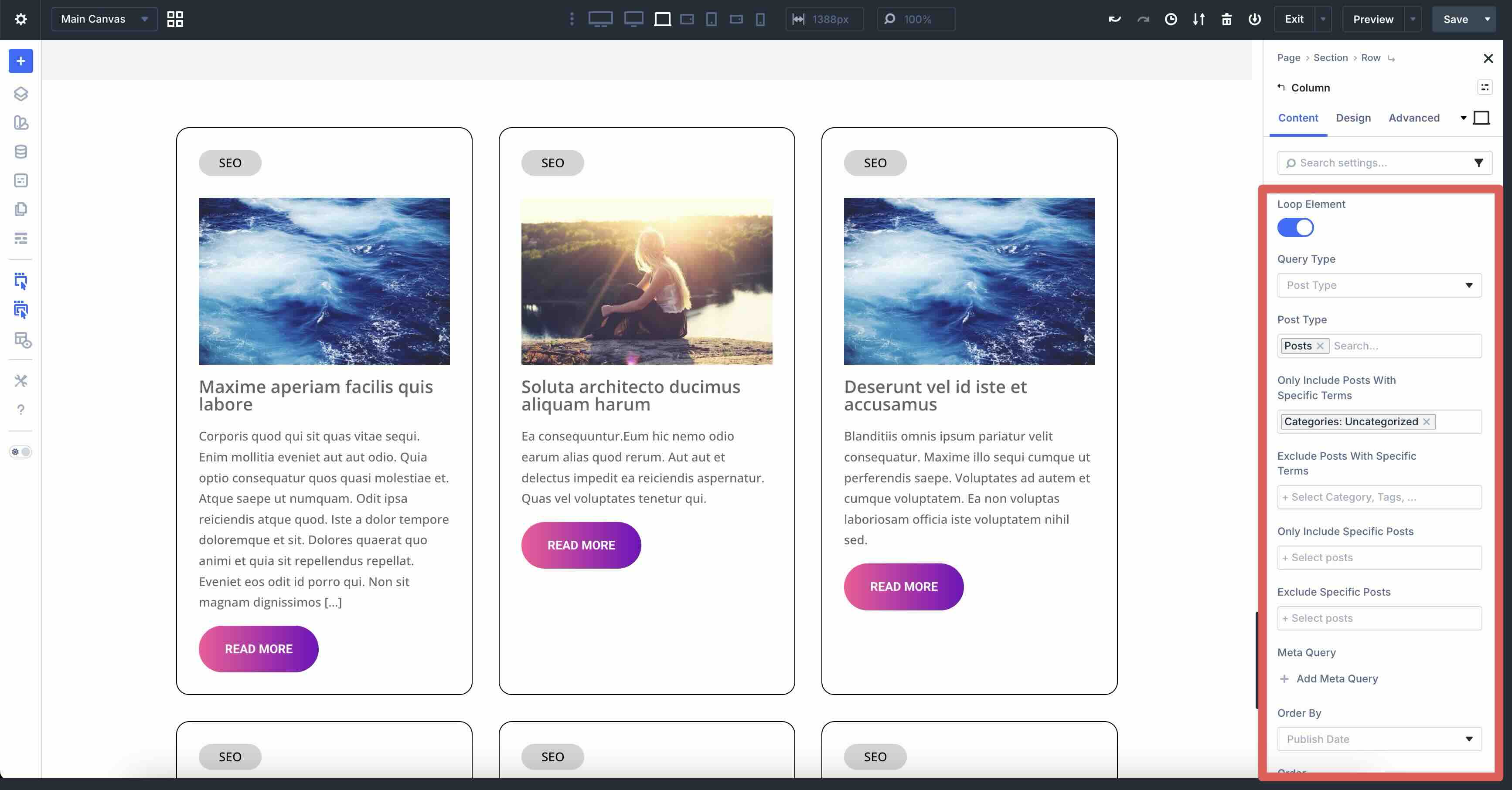 loop builder settings