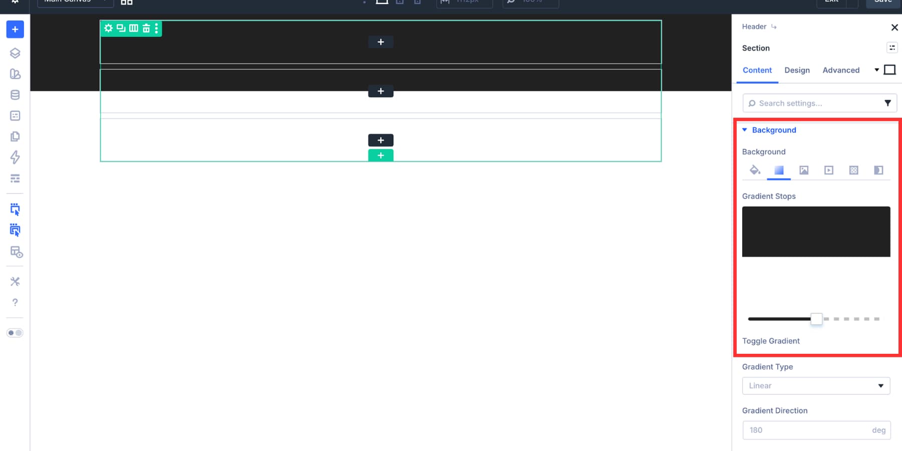 Flat gradient background applied to a Divi 5 header section