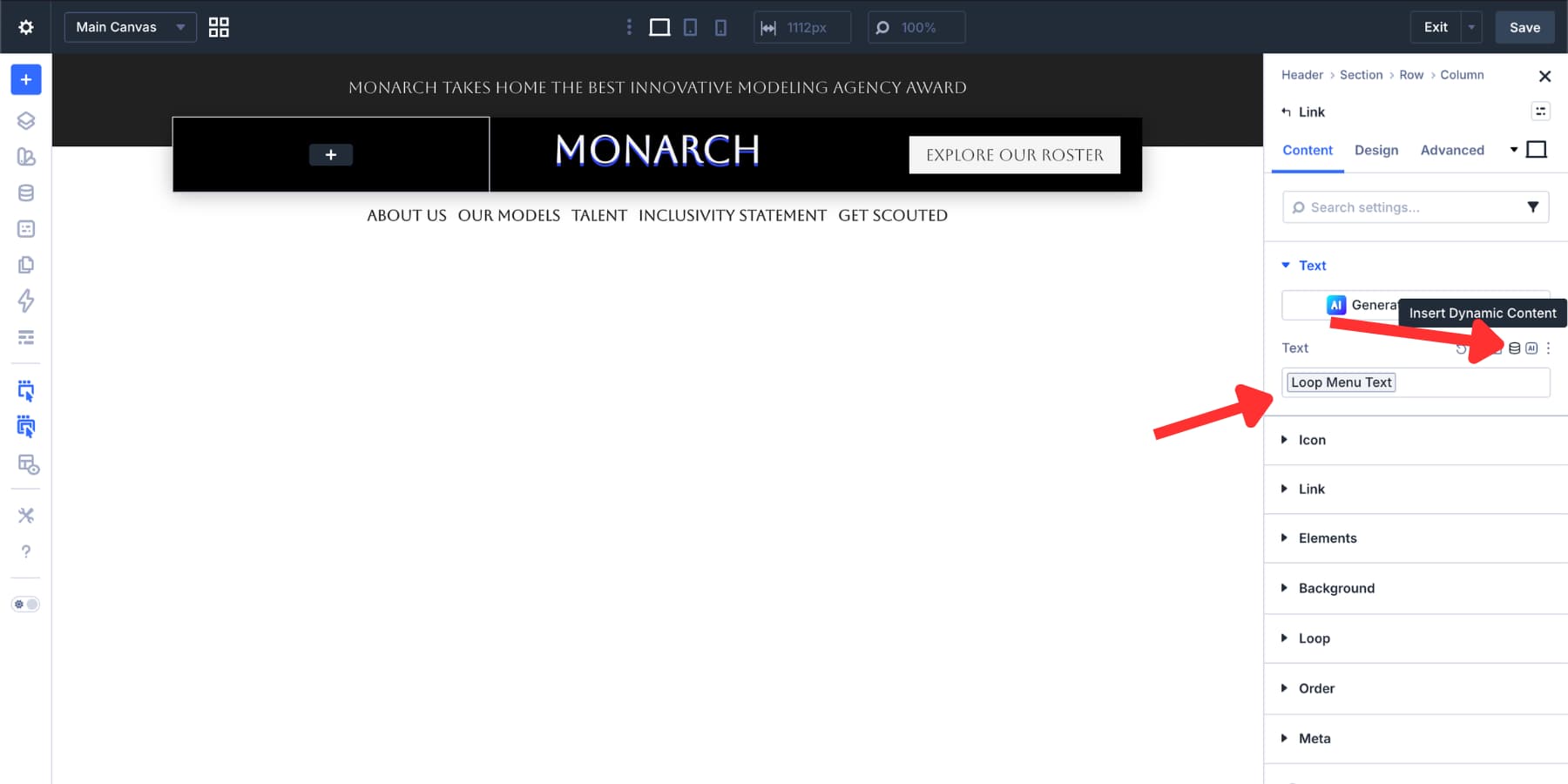 Loop Menu Text added to a Link module in Divi 5