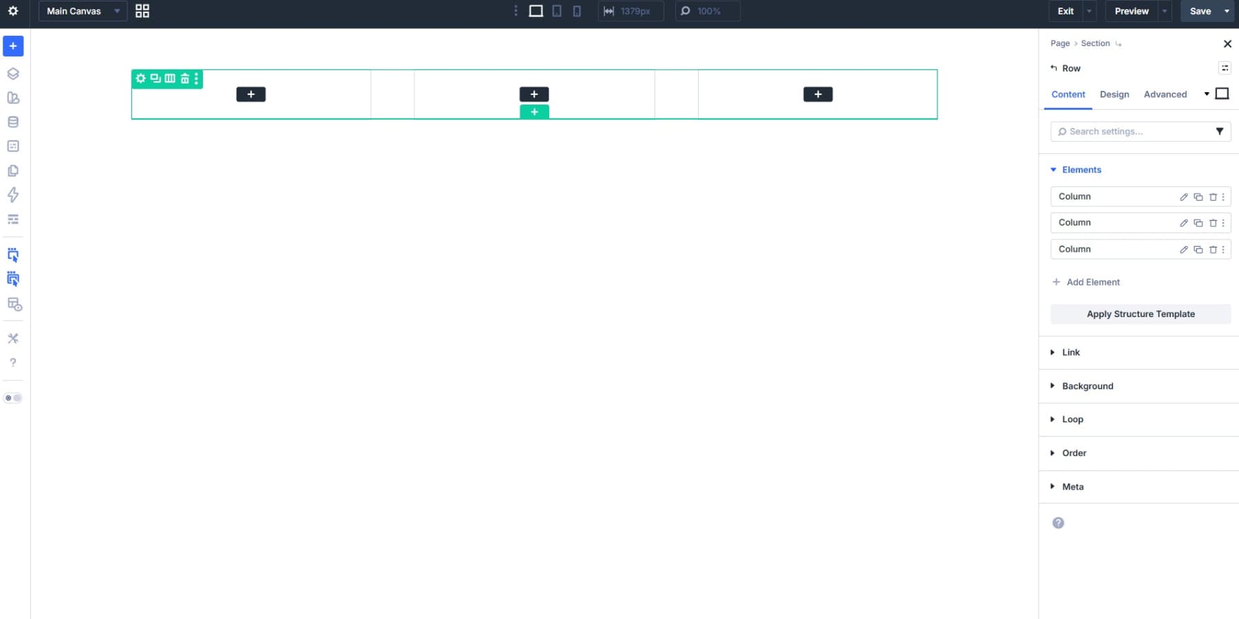 A screenshot of adding three columns to the page for tilt images