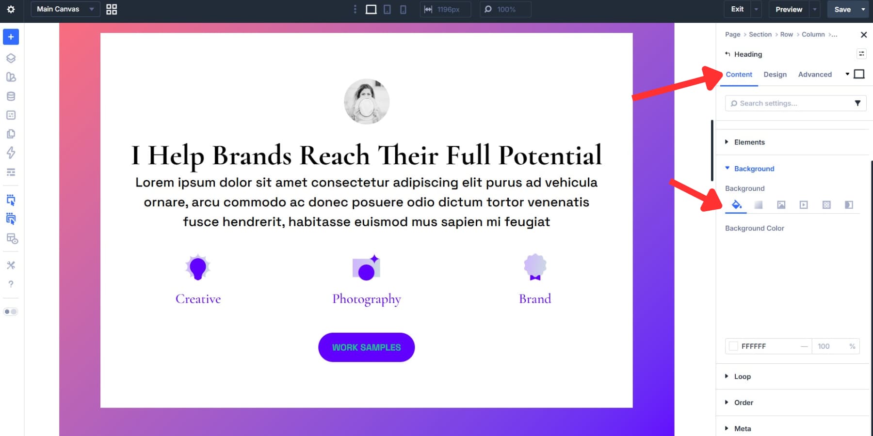 Applying a white background to the Heading module in Divi 5