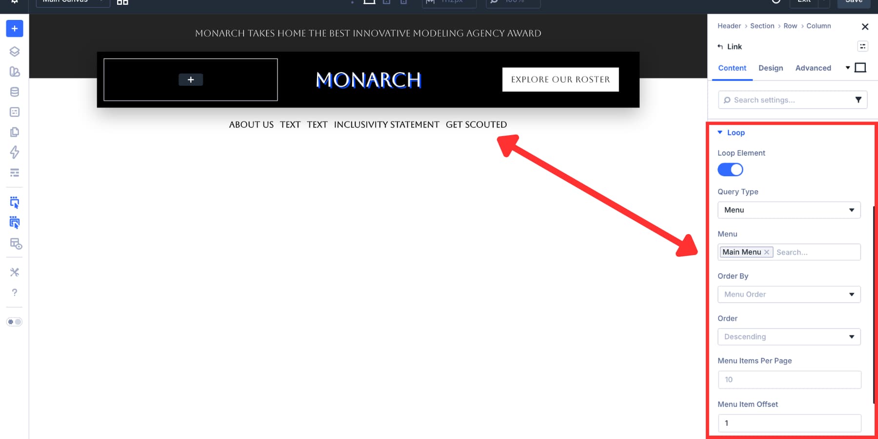 Menu Item Offset used for a second menu loop segment in Divi 5